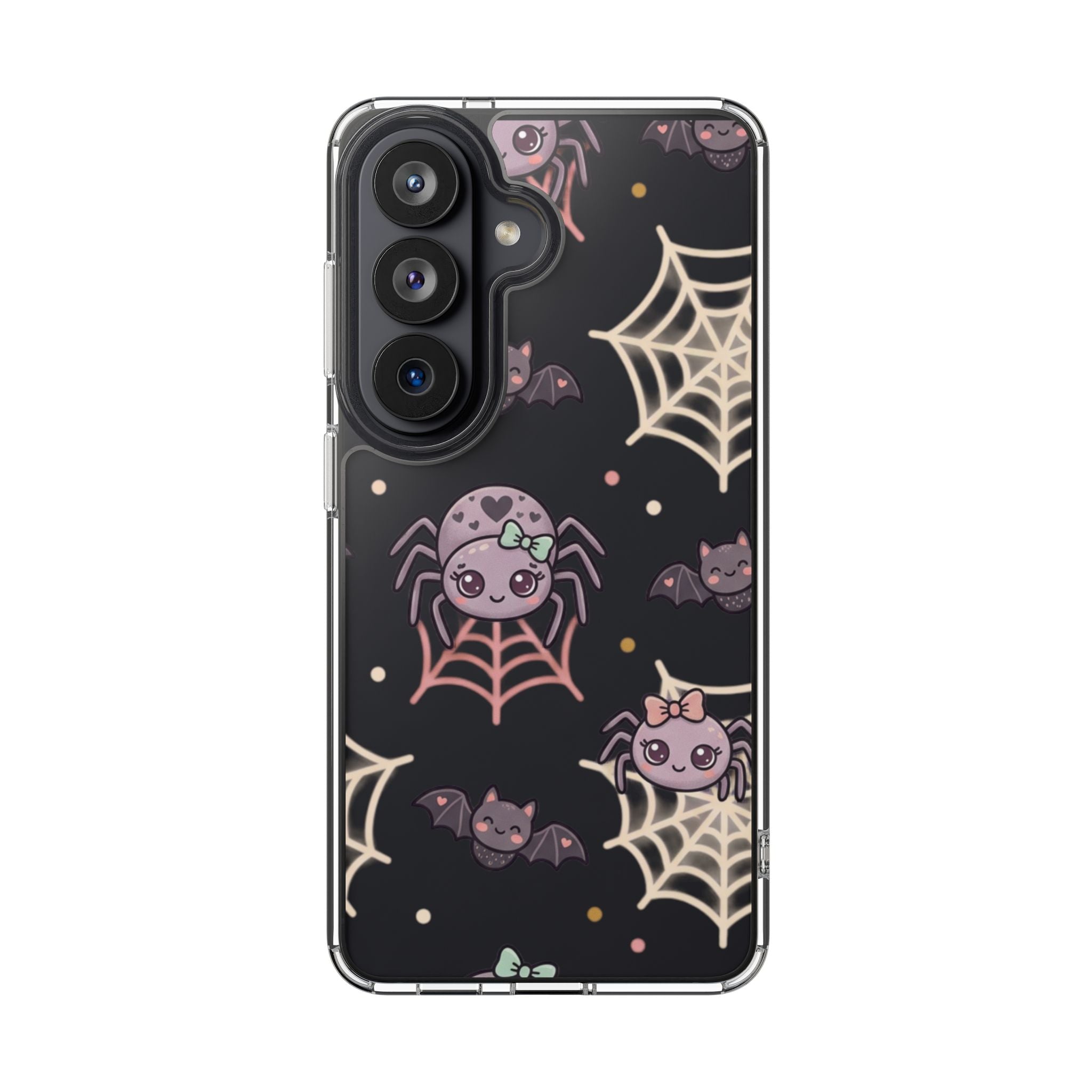 Cute Halloween Spider Clear Impact Phone Case — Kawaii Spider & Bat Halloween Design
