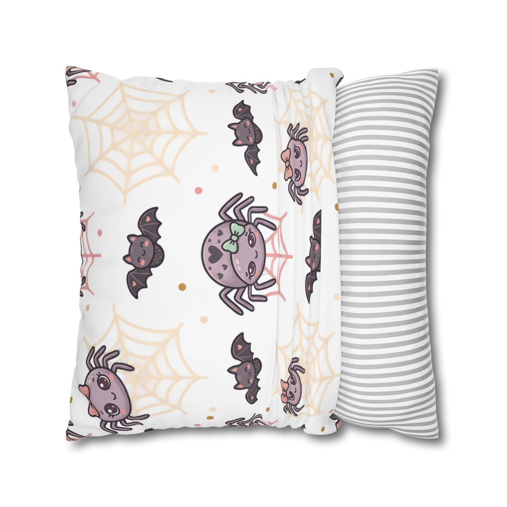 Halloween Decorative Pillowcase — Pink Script "Halloween" with Spiders & Webs