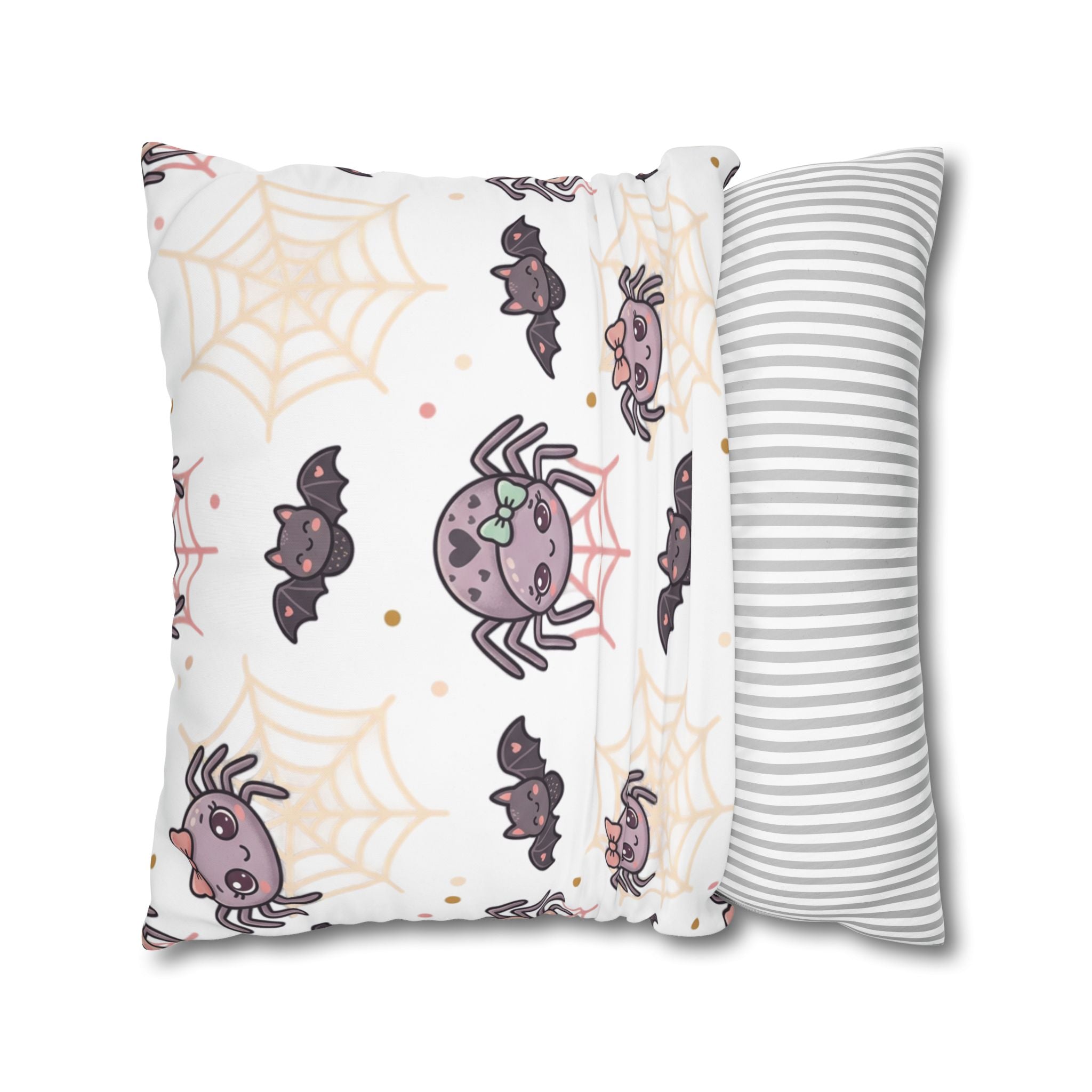 Halloween Decorative Pillowcase — Pink Script "Halloween" with Spiders & Webs