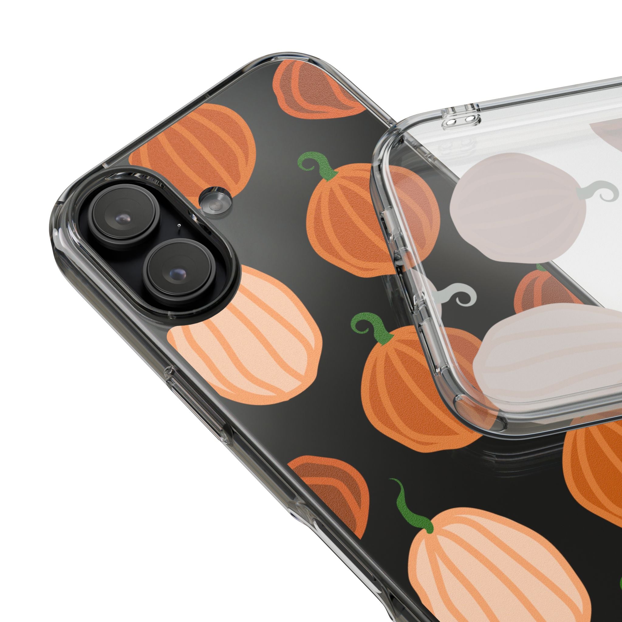 Pumpkin Pattern Clear Phone Case — Fall Halloween Protective Cover