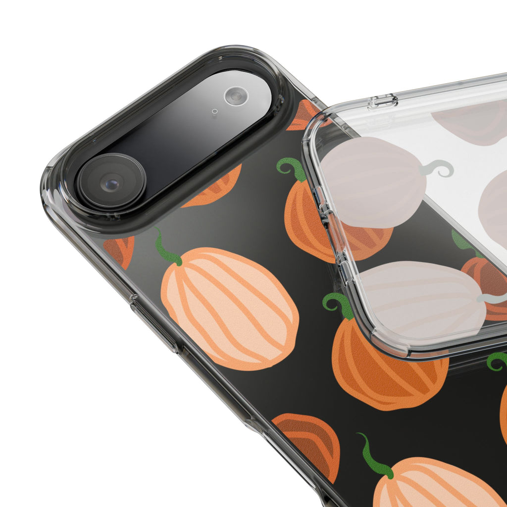 Pumpkin Pattern Clear Phone Case — Fall Halloween Protective Cover