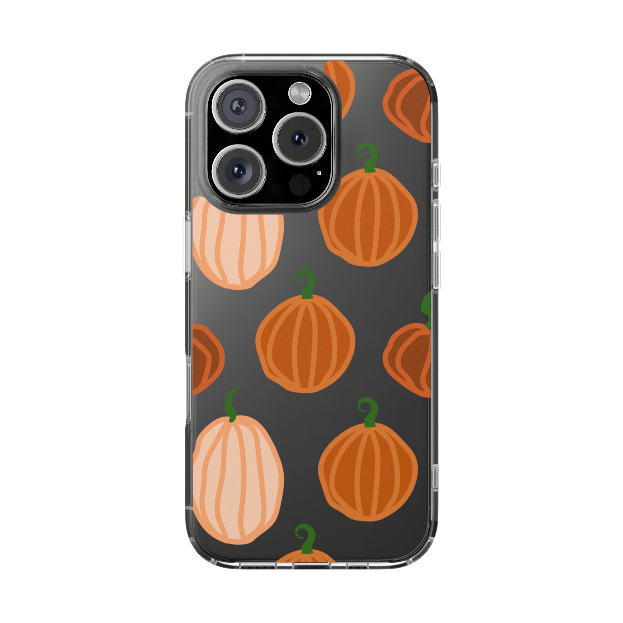 Pumpkin Pattern Clear Phone Case — Fall Halloween Protective Cover
