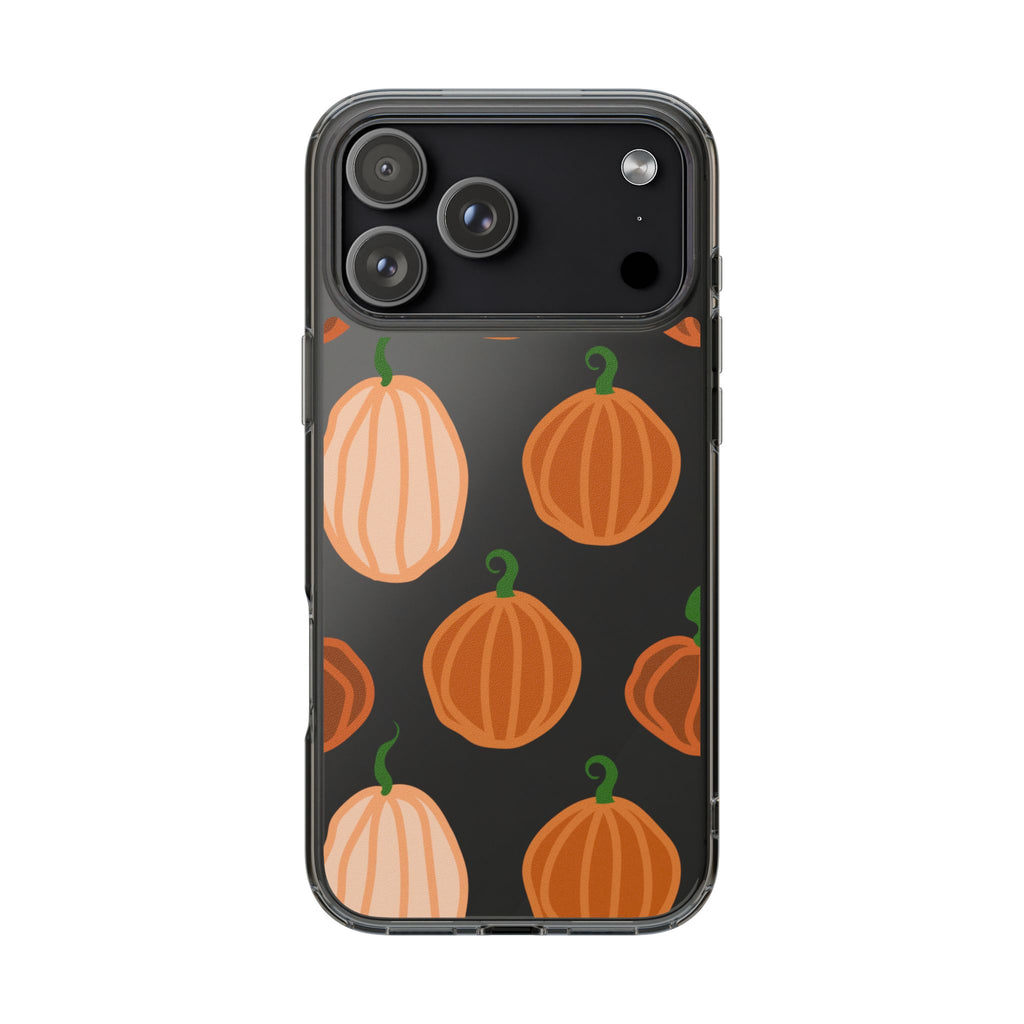Pumpkin Pattern Clear Phone Case — Fall Halloween Protective Cover