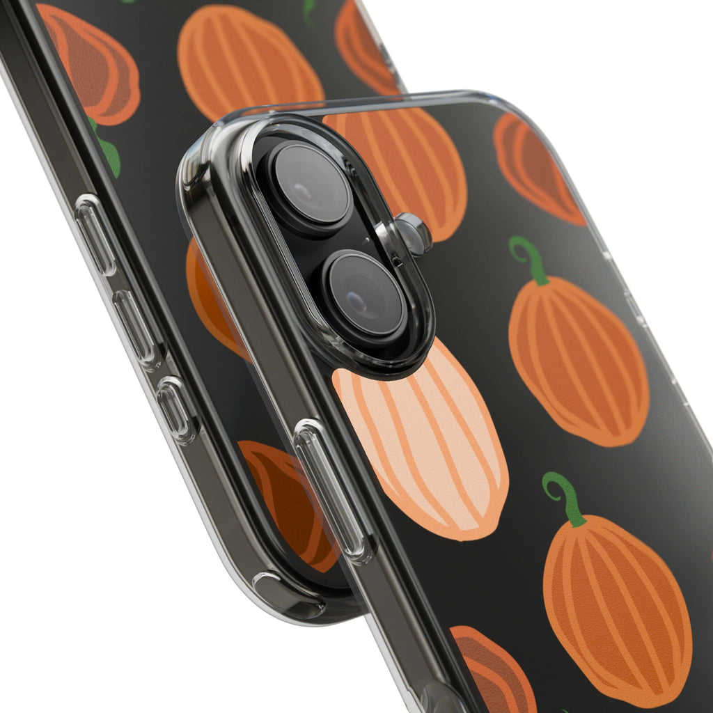 Pumpkin Pattern Clear Phone Case — Fall Halloween Protective Cover