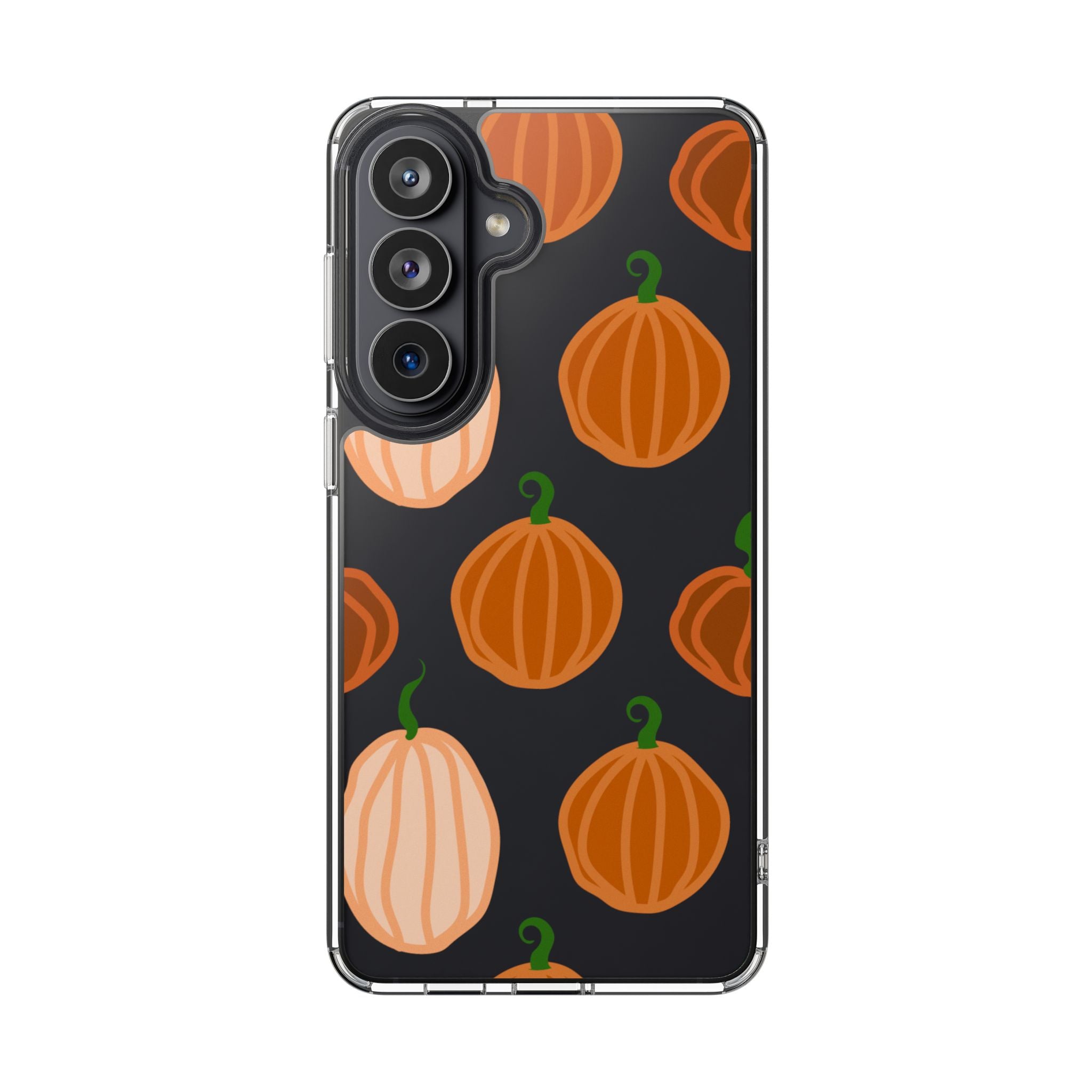 Pumpkin Pattern Clear Phone Case — Fall Halloween Protective Cover