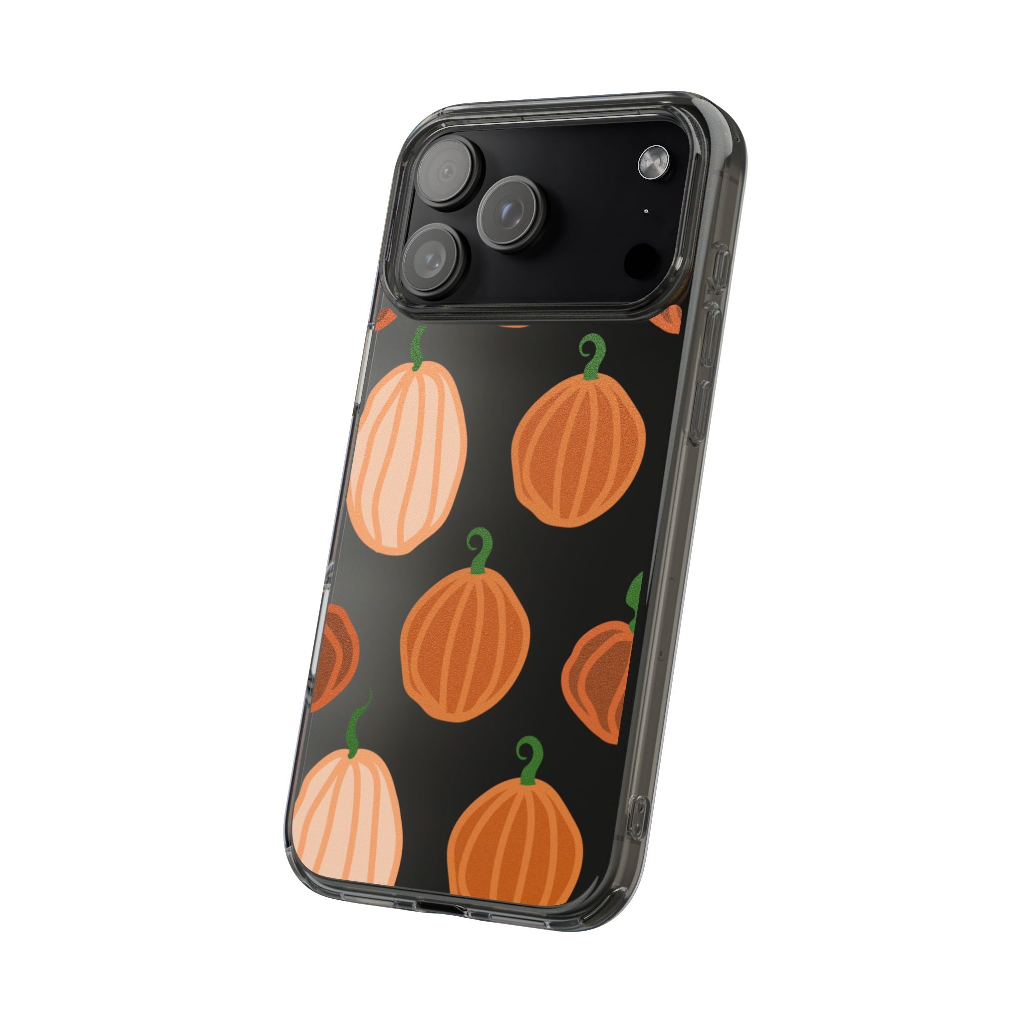 Pumpkin Pattern Clear Phone Case — Fall Halloween Protective Cover