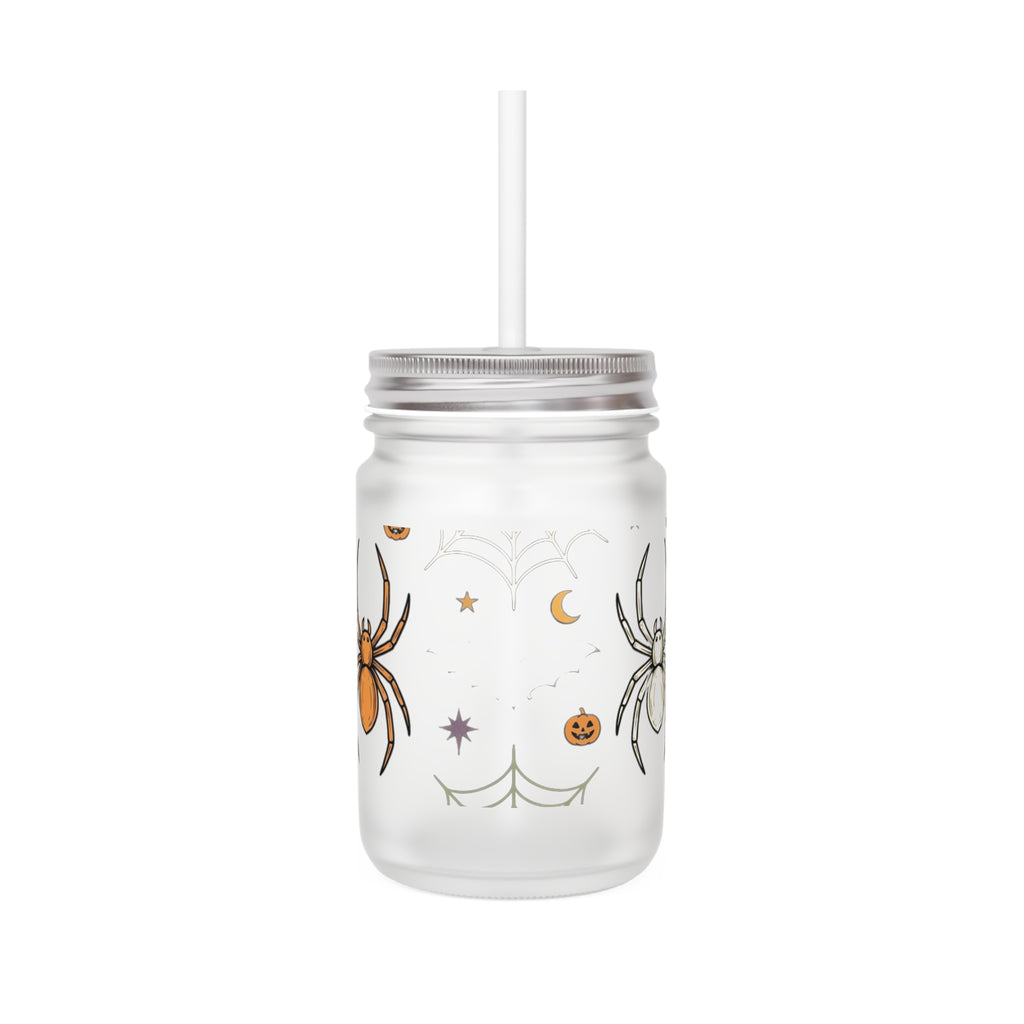 Halloween Spider Mason Jar Tumbler – Halloween Mason Jar with Lid & Straw