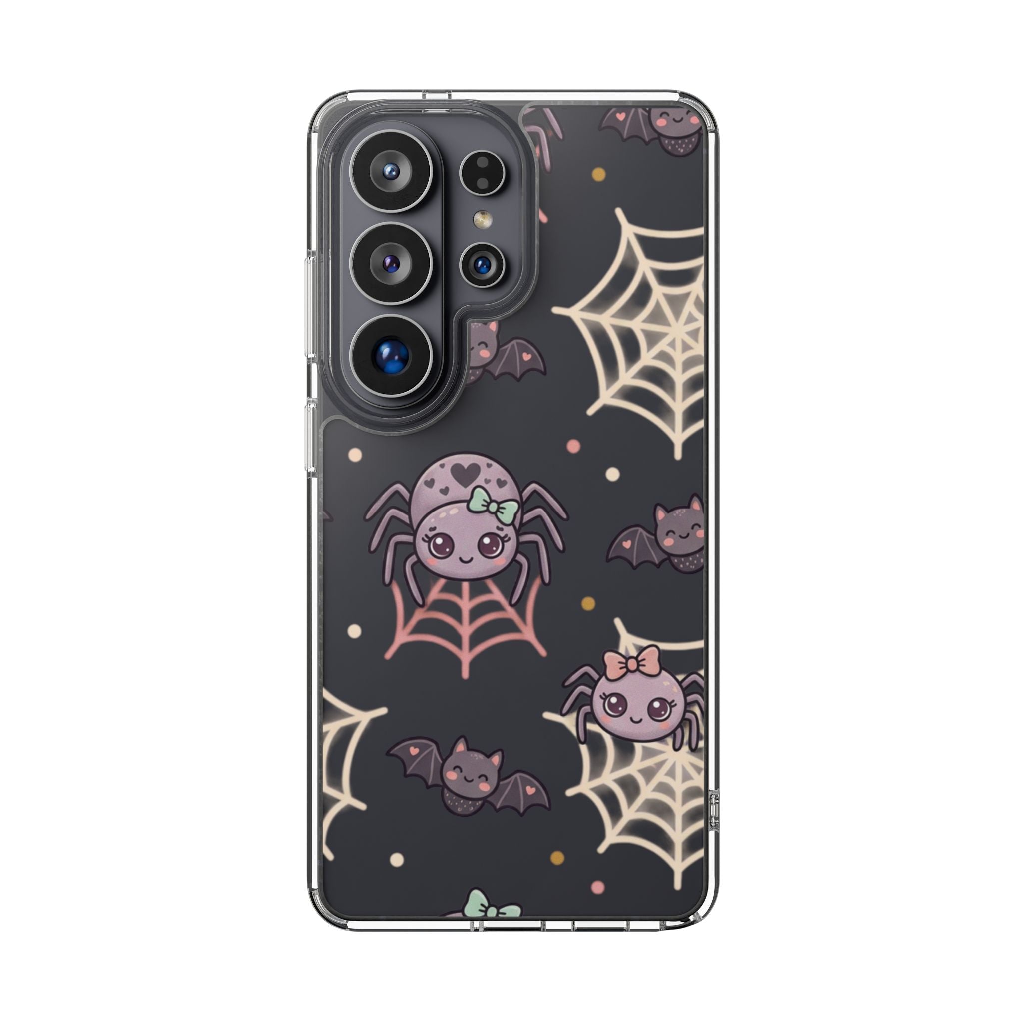 Cute Halloween Spider Clear Impact Phone Case — Kawaii Spider & Bat Halloween Design