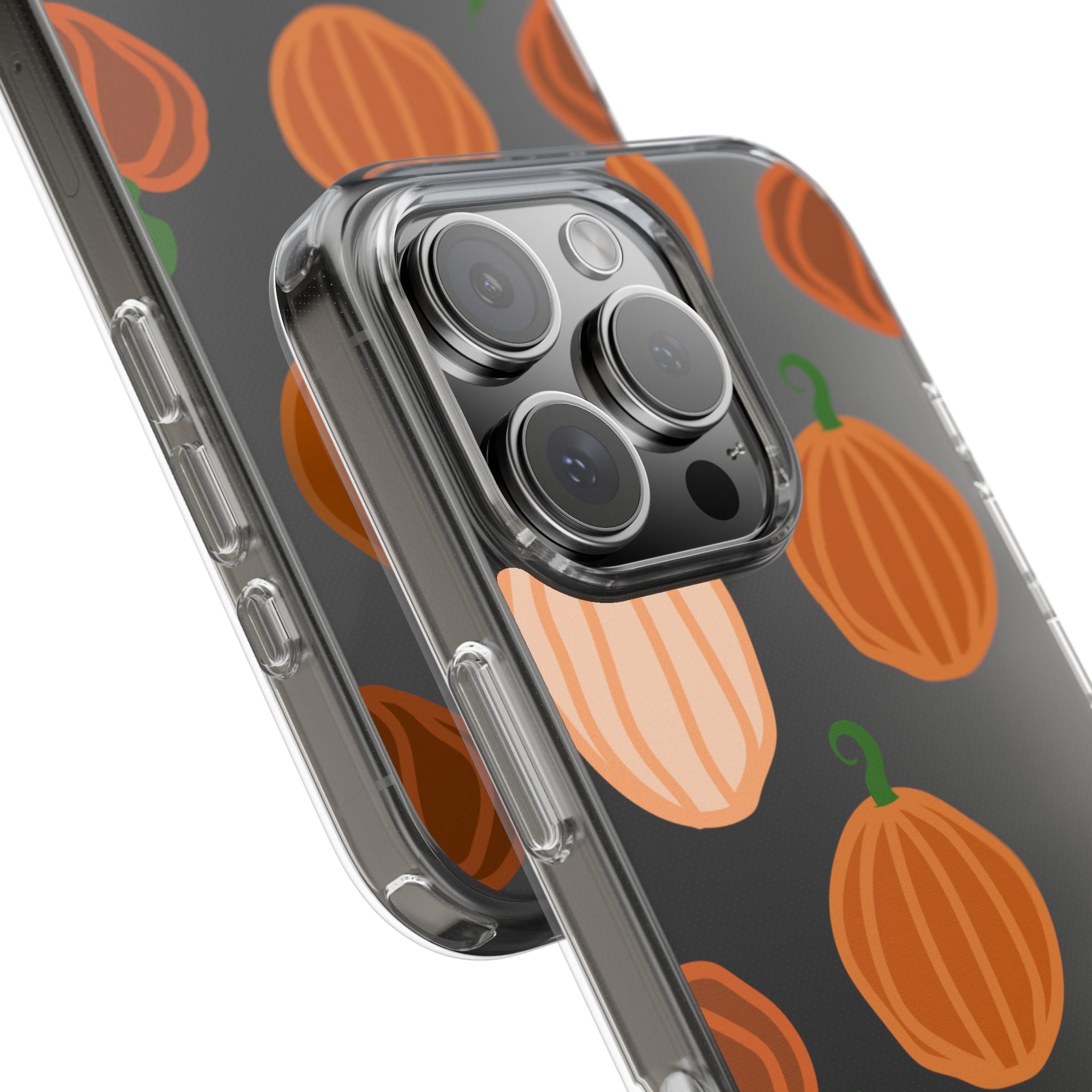 Pumpkin Pattern Clear Phone Case — Fall Halloween Protective Cover