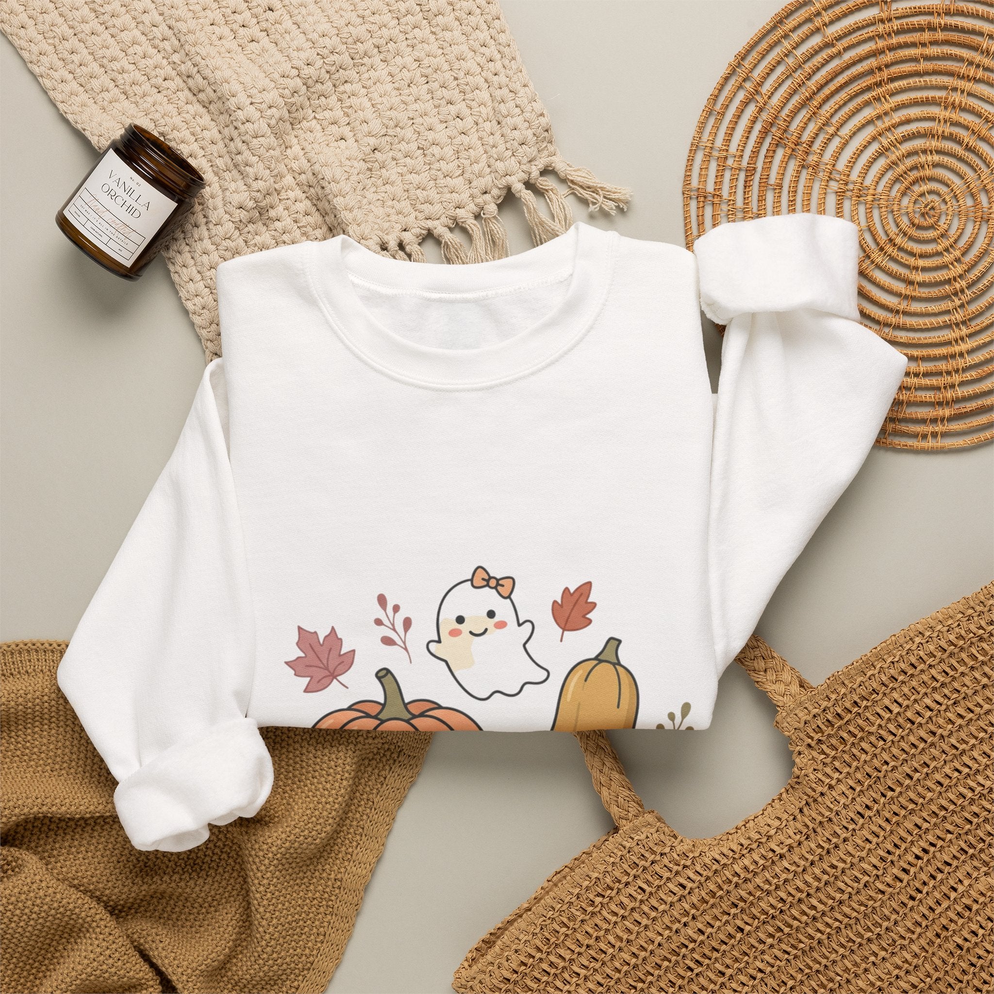Autumn Pumpkin Ghost Sweatshirt — Cute Fall Crewneck for Women & Men