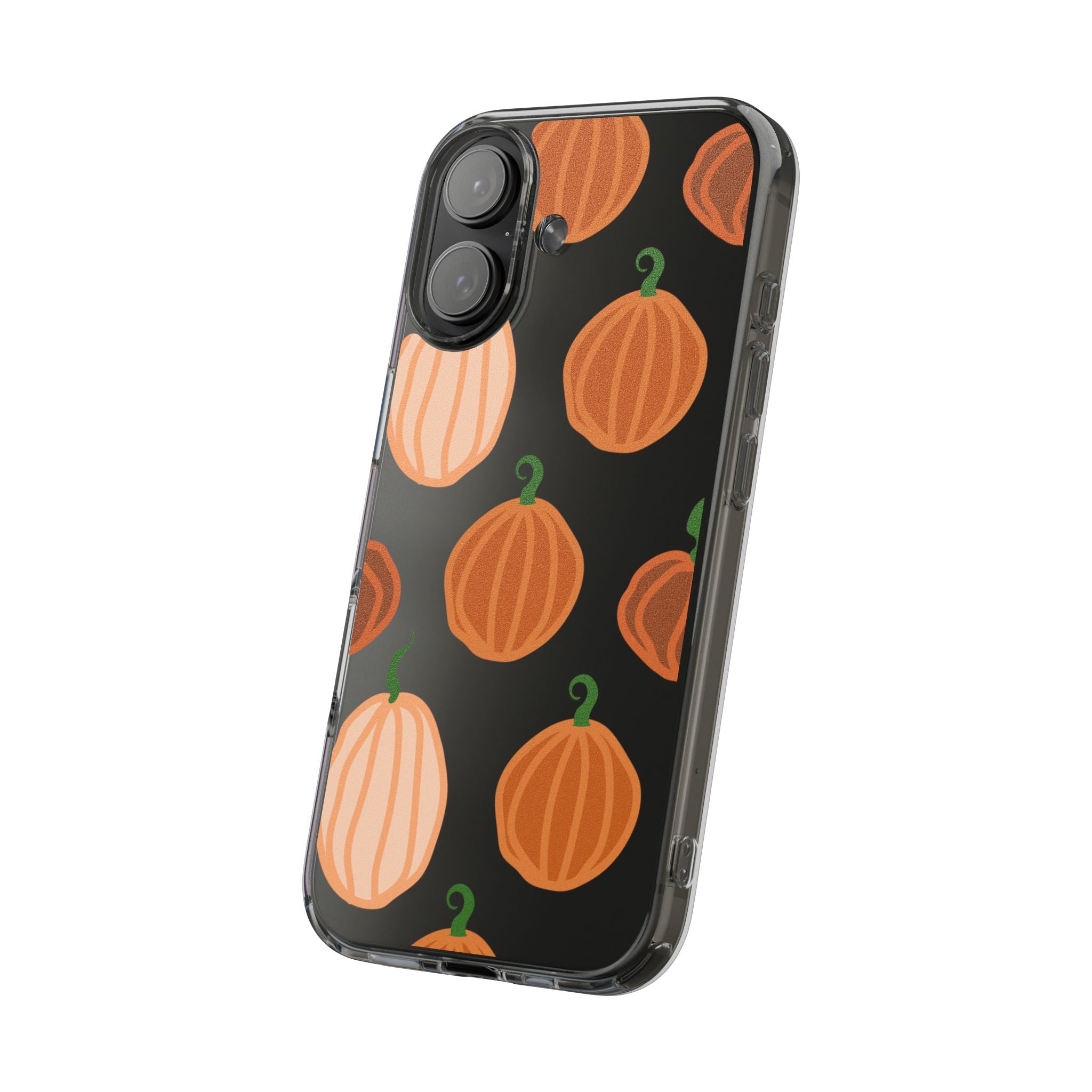 Pumpkin Pattern Clear Phone Case — Fall Halloween Protective Cover