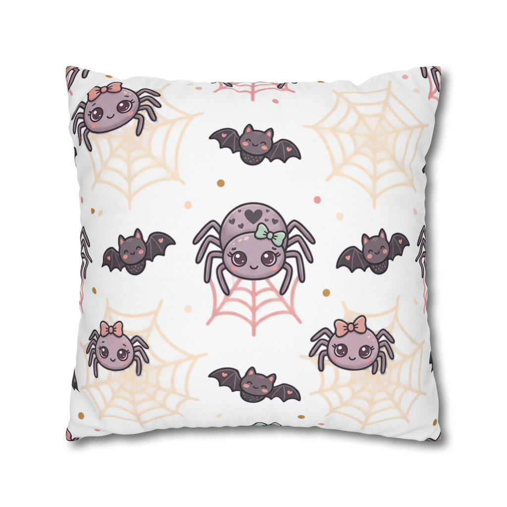 Halloween Decorative Pillowcase — Pink Script "Halloween" with Spiders & Webs