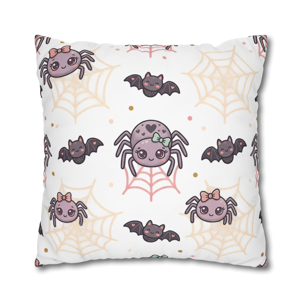 Halloween Decorative Pillowcase — Pink Script "Halloween" with Spiders & Webs