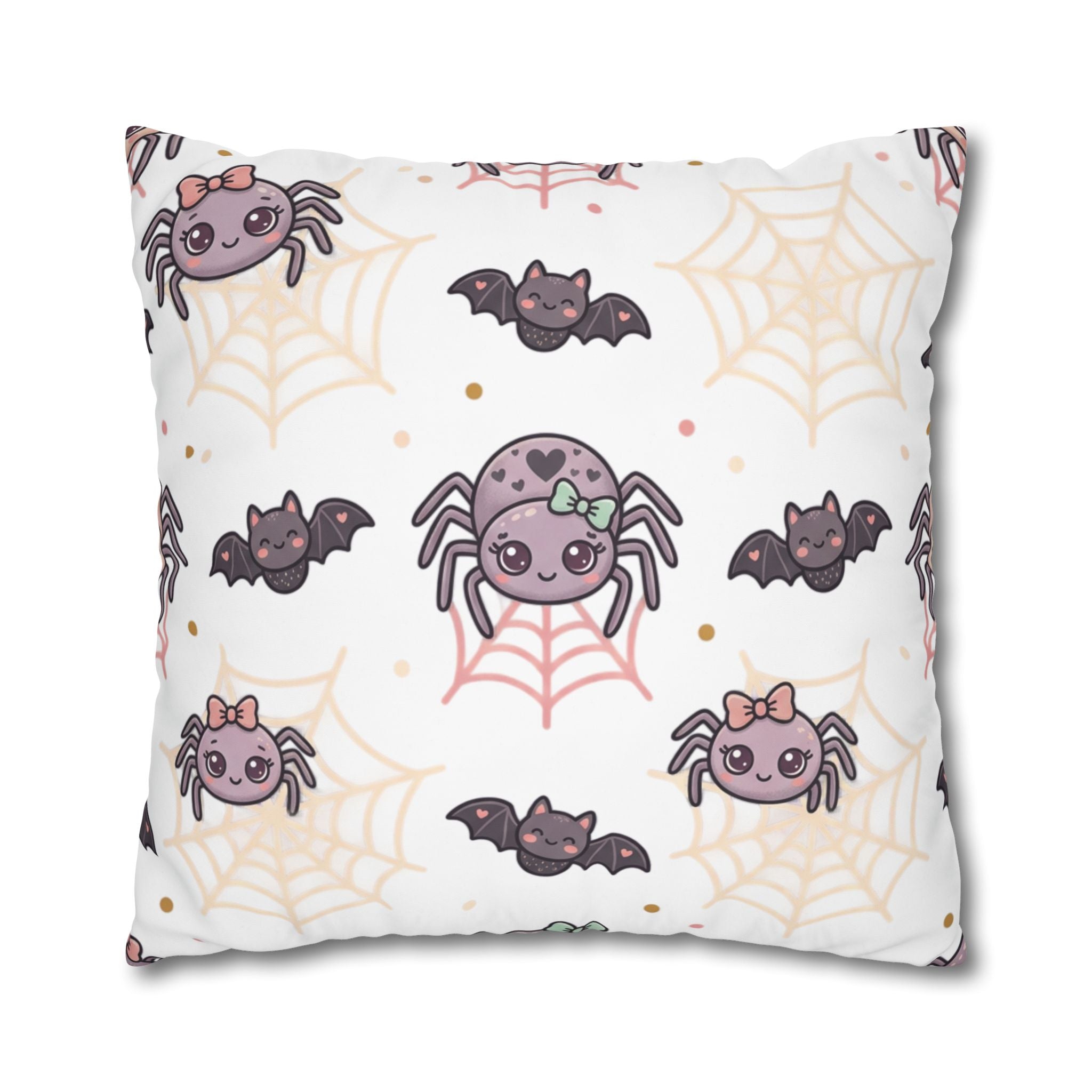 Halloween Decorative Pillowcase — Pink Script "Halloween" with Spiders & Webs