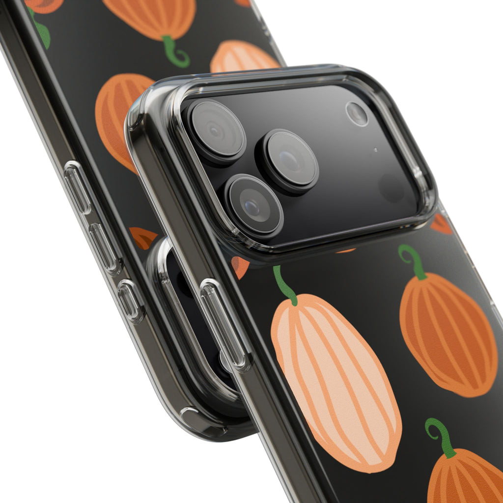 Pumpkin Pattern Clear Phone Case — Fall Halloween Protective Cover