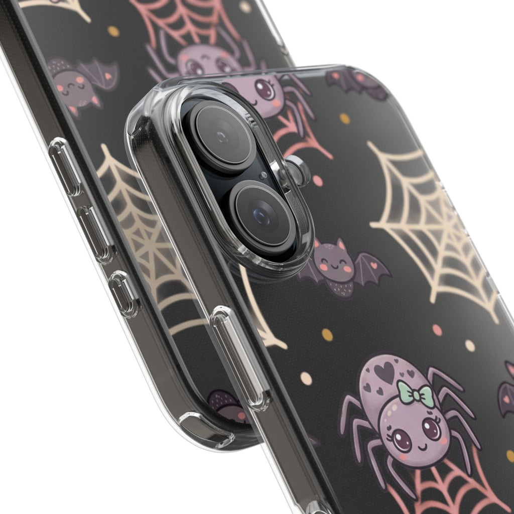 Cute Halloween Spider Clear Impact Phone Case — Kawaii Spider & Bat Halloween Design