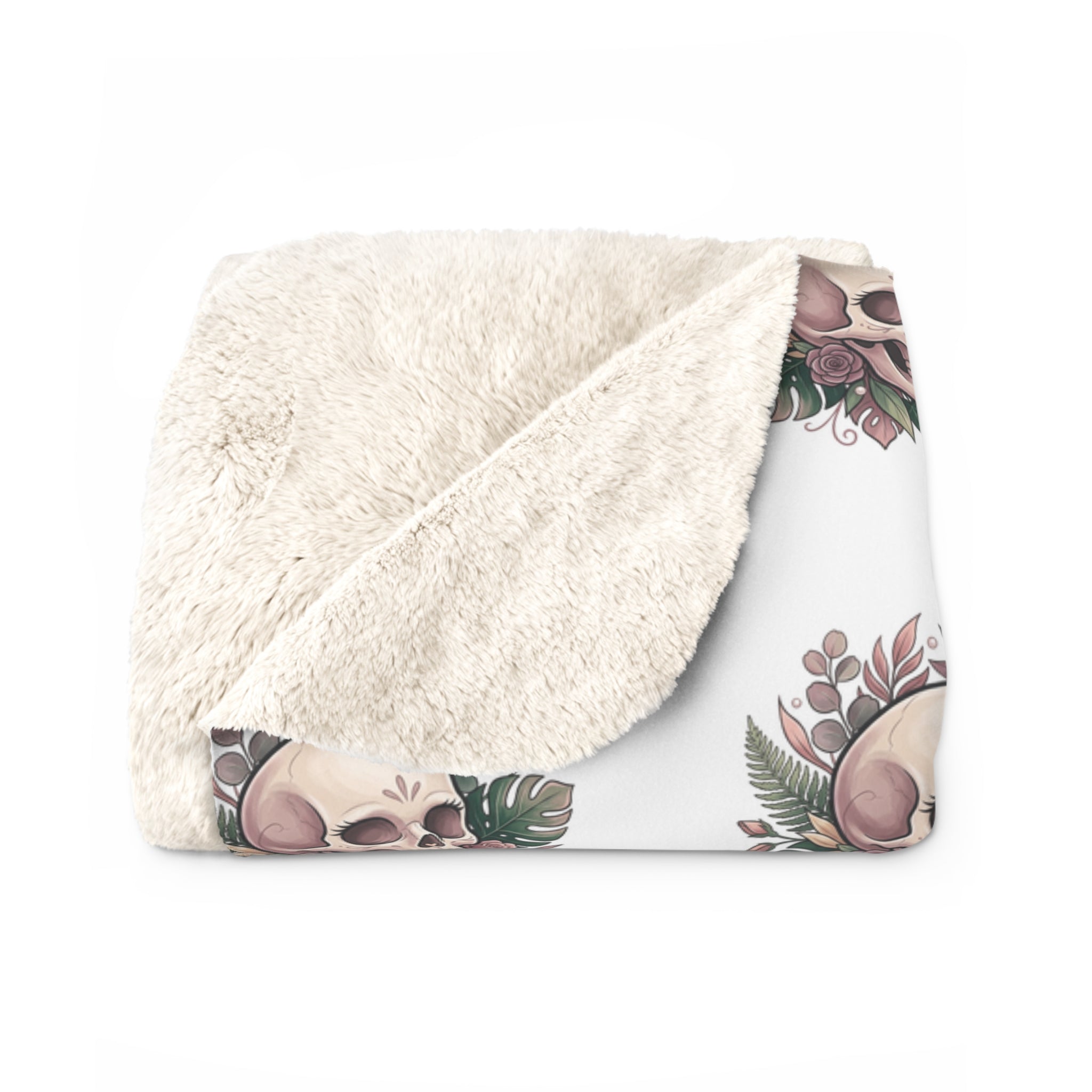 Skull & Roses Sherpa Blanket — Cozy Gothic Floral Throw