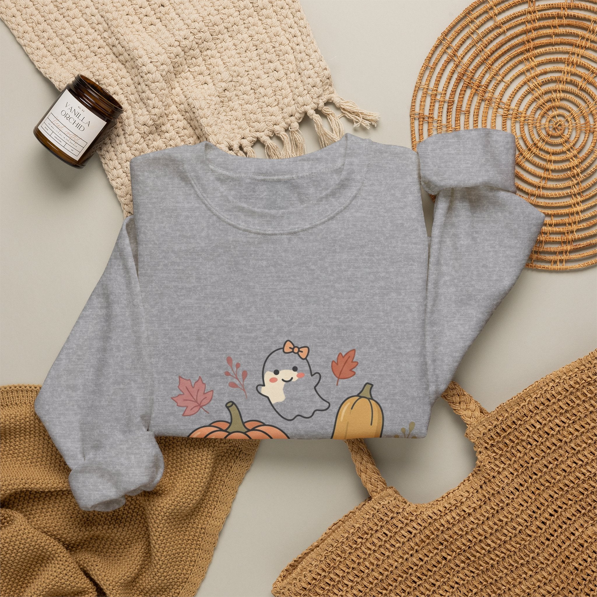 Autumn Pumpkin Ghost Sweatshirt — Cute Fall Crewneck for Women & Men