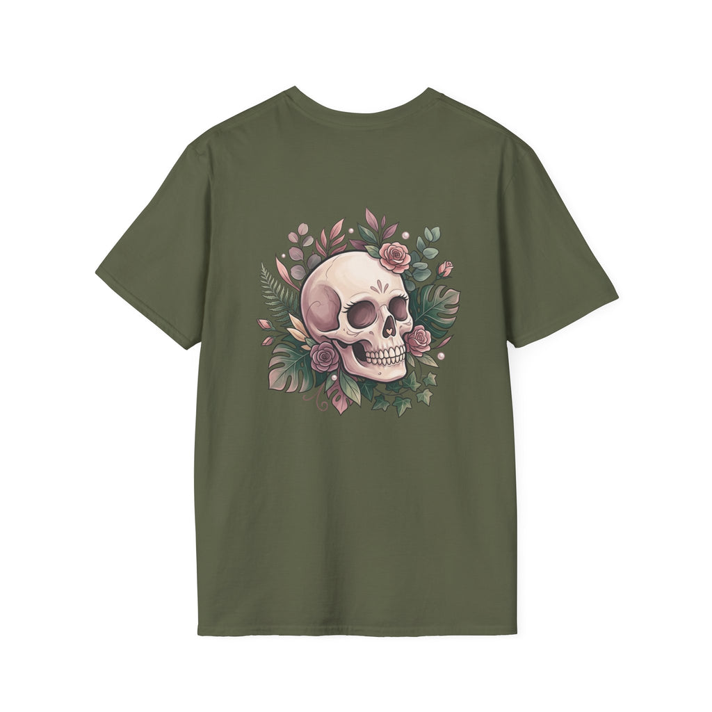 Halloween Skull Floral T-Shirt — Retro Script "Halloween" Tee
