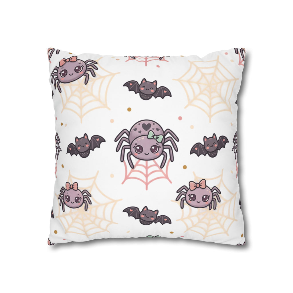 Halloween Decorative Pillowcase — Pink Script "Halloween" with Spiders & Webs