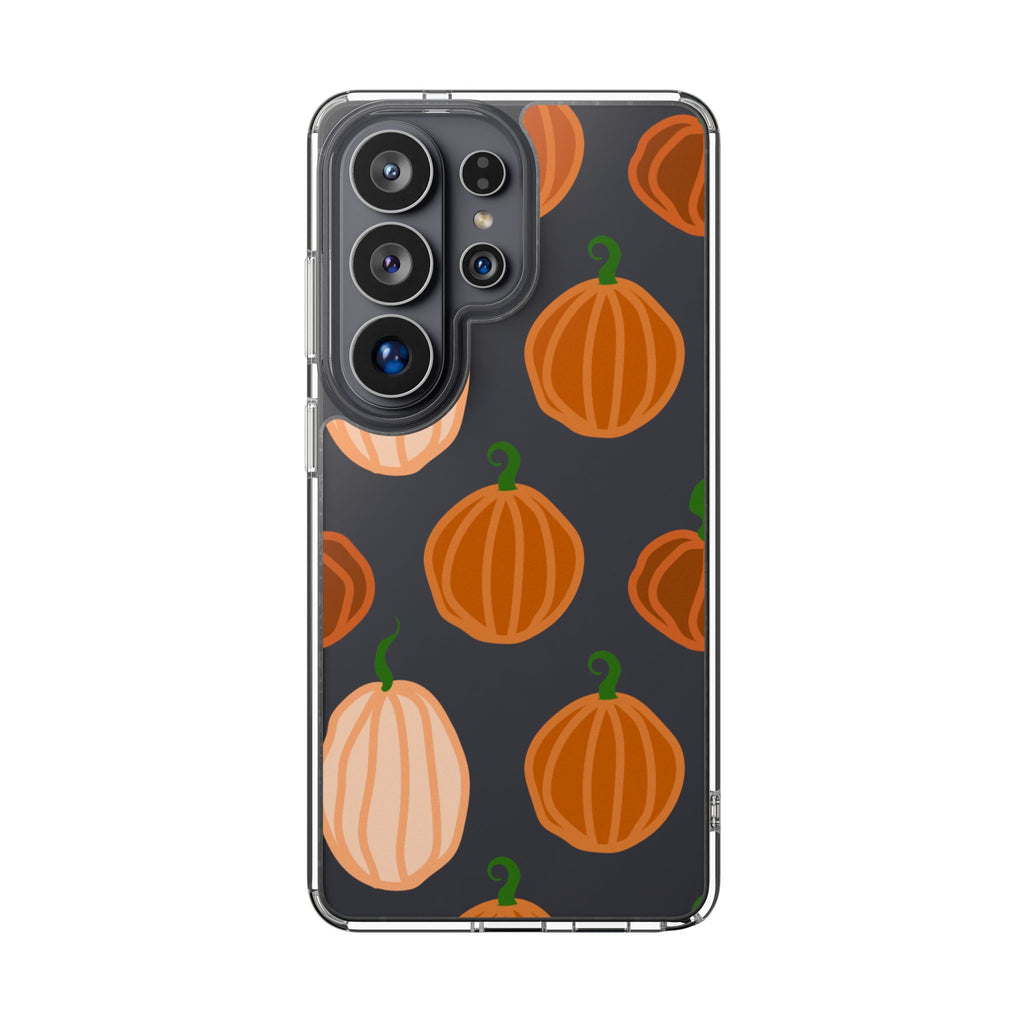 Pumpkin Pattern Clear Phone Case — Fall Halloween Protective Cover
