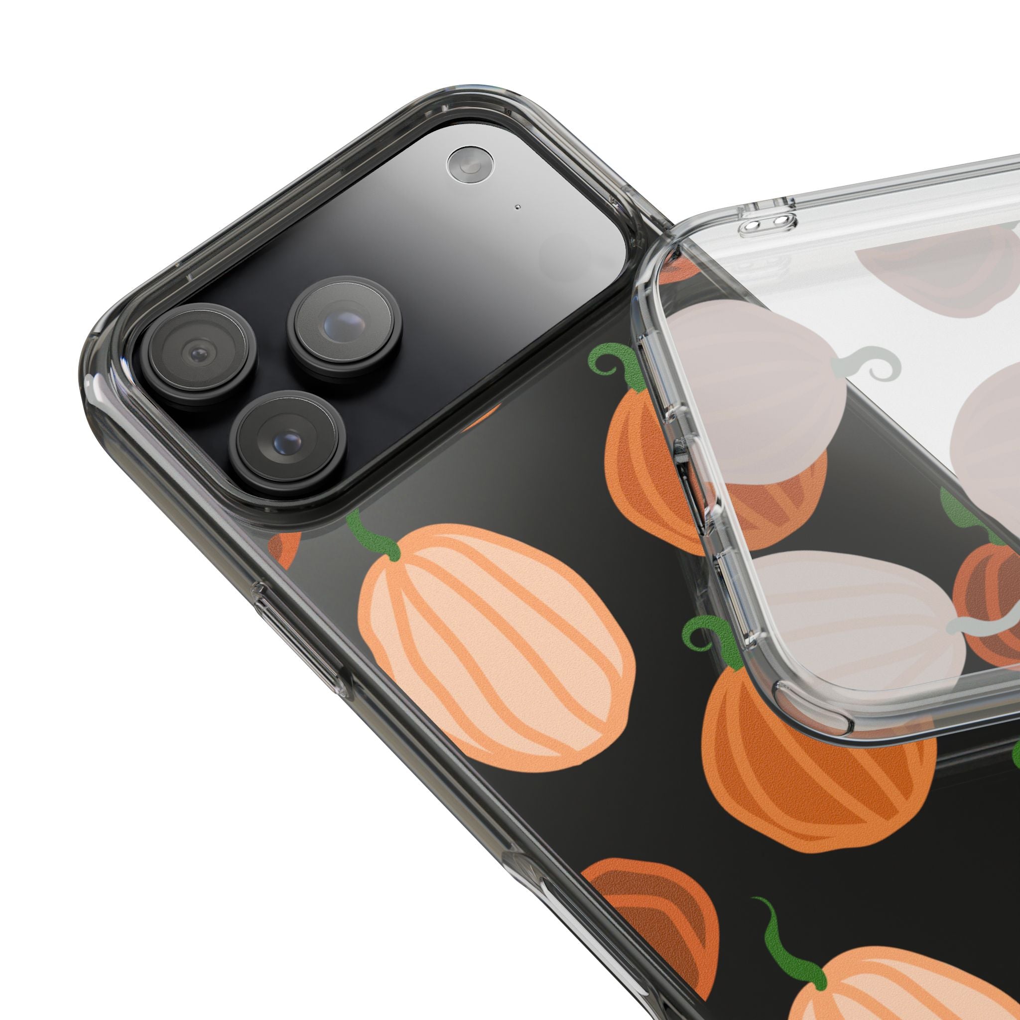 Pumpkin Pattern Clear Phone Case — Fall Halloween Protective Cover