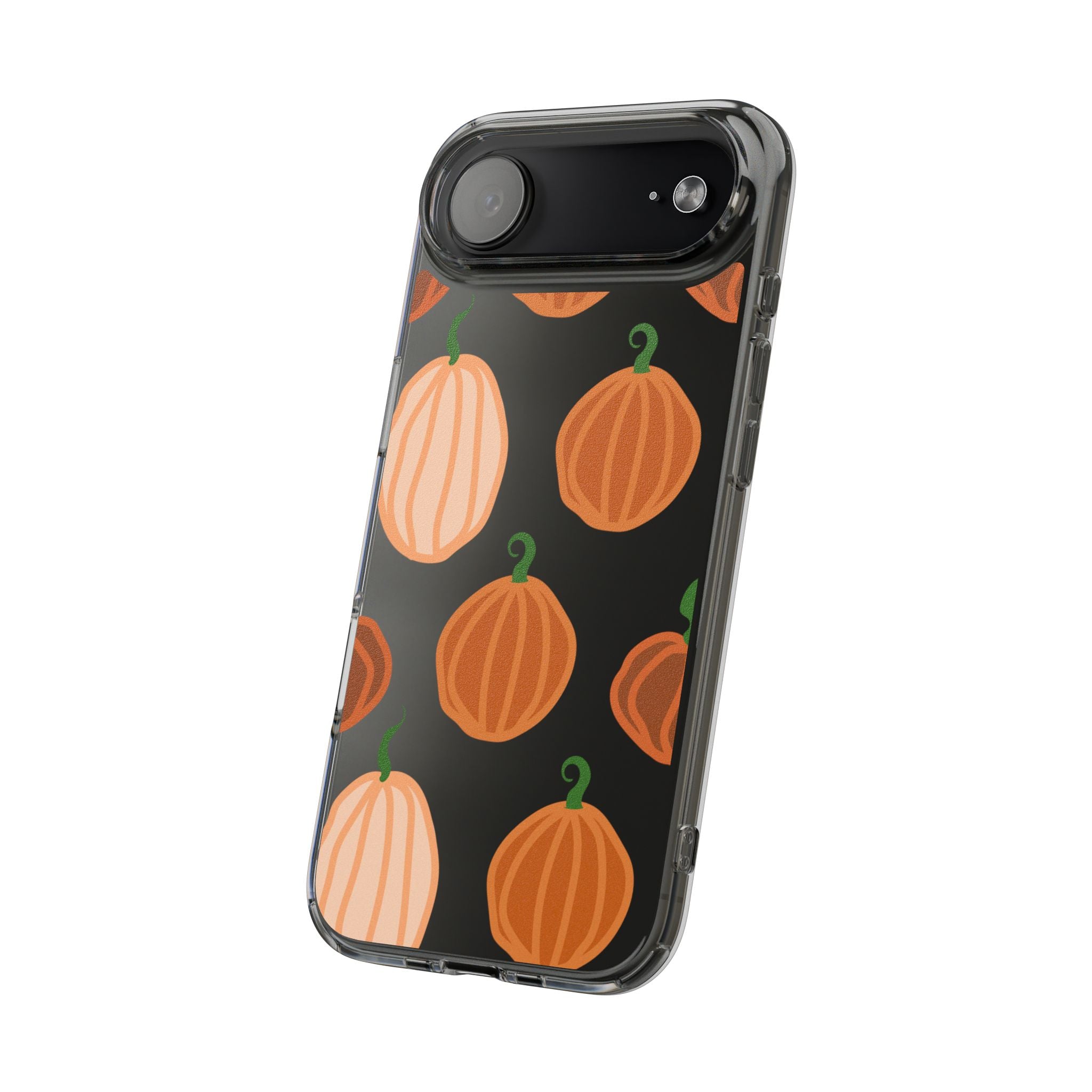 Pumpkin Pattern Clear Phone Case — Fall Halloween Protective Cover