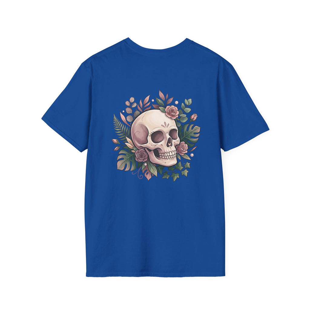 Halloween Skull Floral T-Shirt — Retro Script "Halloween" Tee