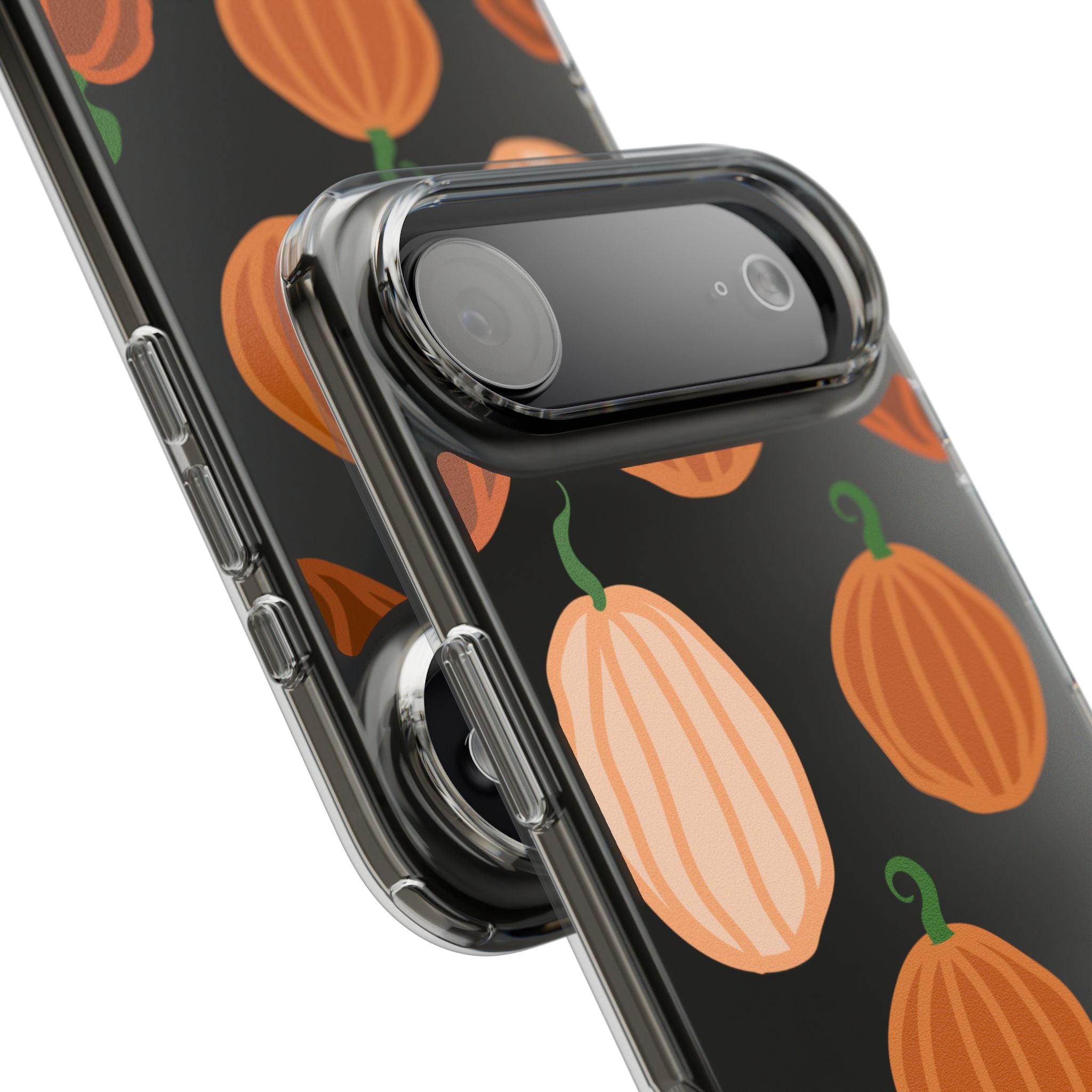 Pumpkin Pattern Clear Phone Case — Fall Halloween Protective Cover