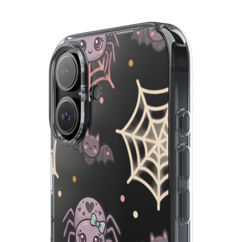 Cute Halloween Spider Clear Impact Phone Case — Kawaii Spider & Bat Halloween Design