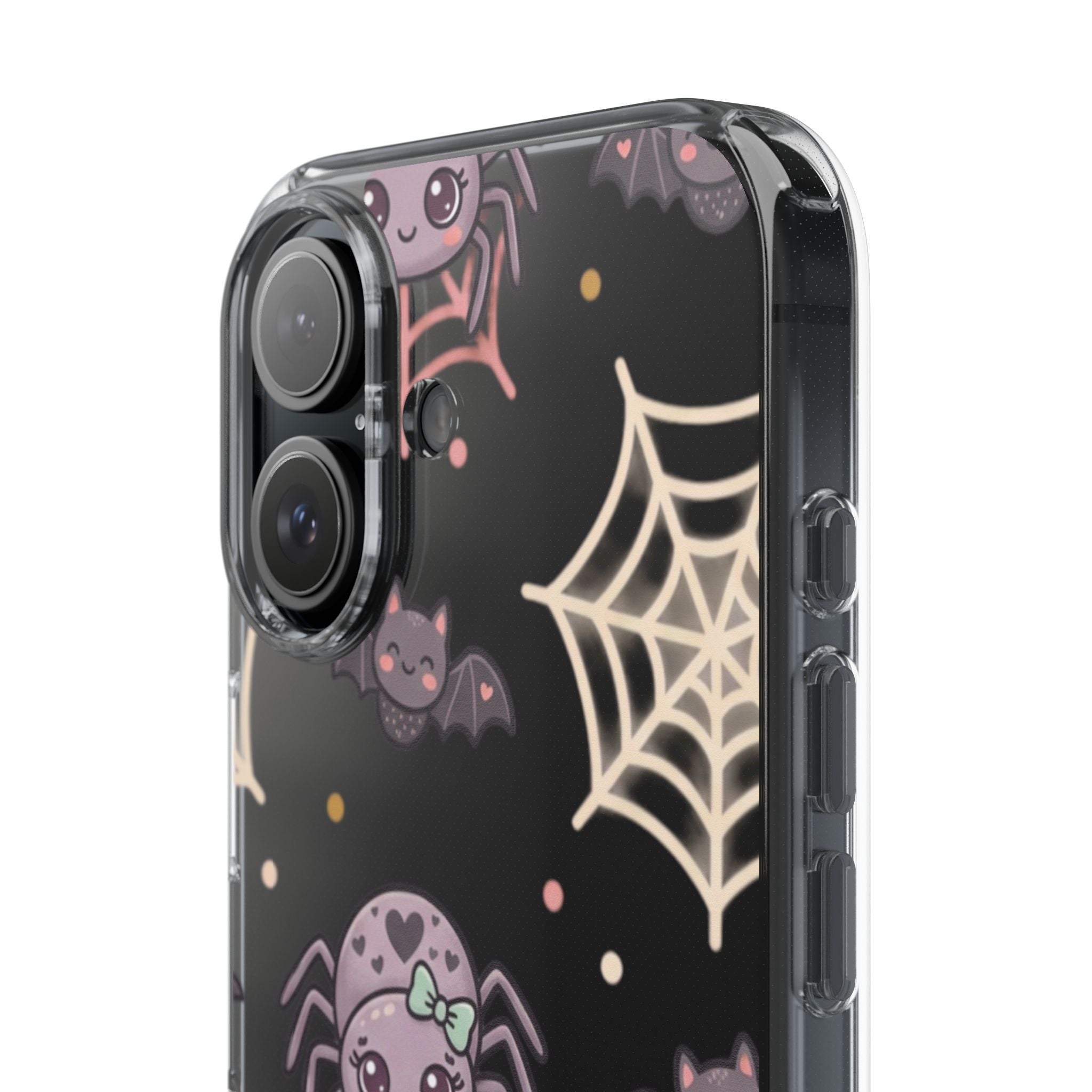 Cute Halloween Spider Clear Impact Phone Case — Kawaii Spider & Bat Halloween Design