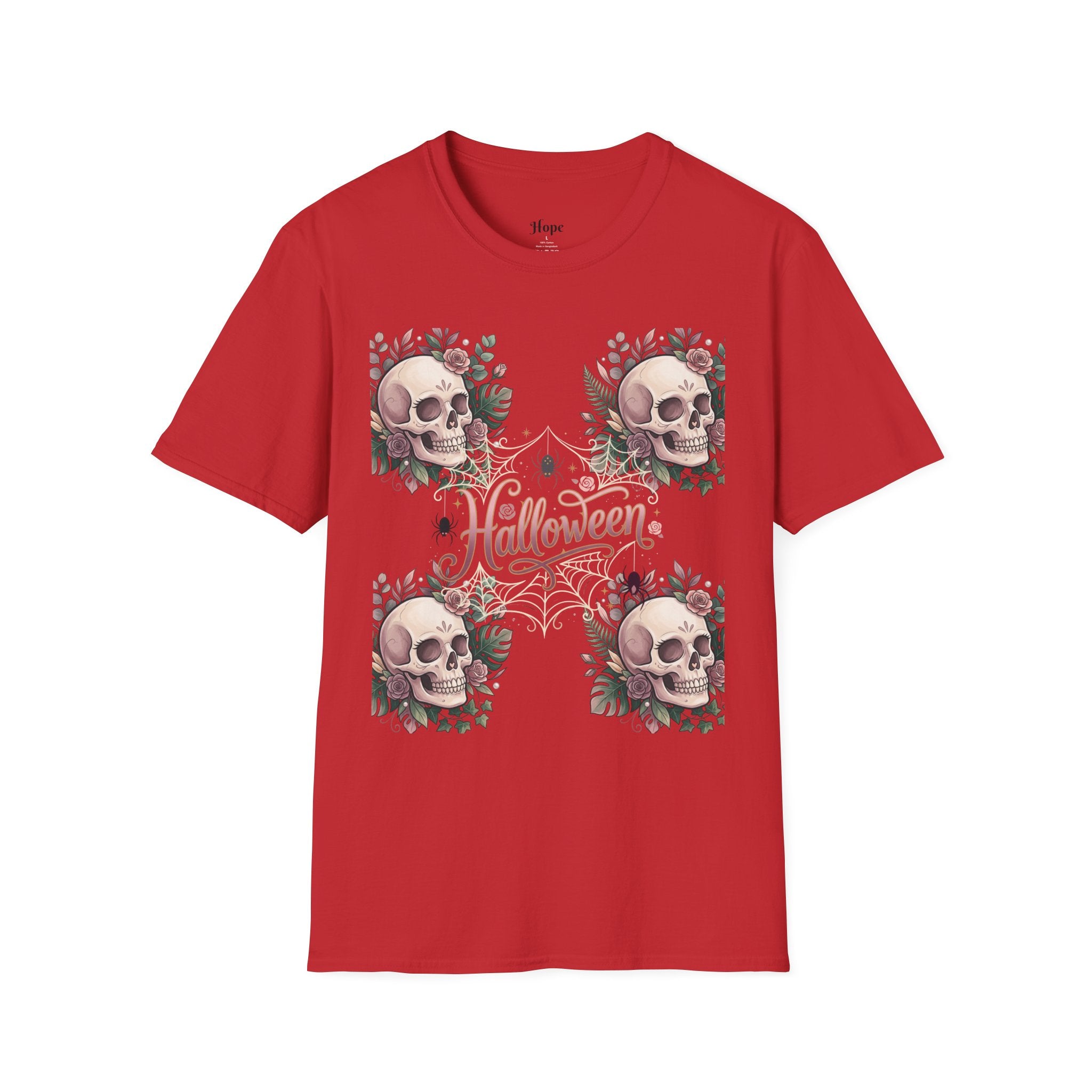 Halloween Skull Floral T-Shirt — Retro Script "Halloween" Tee
