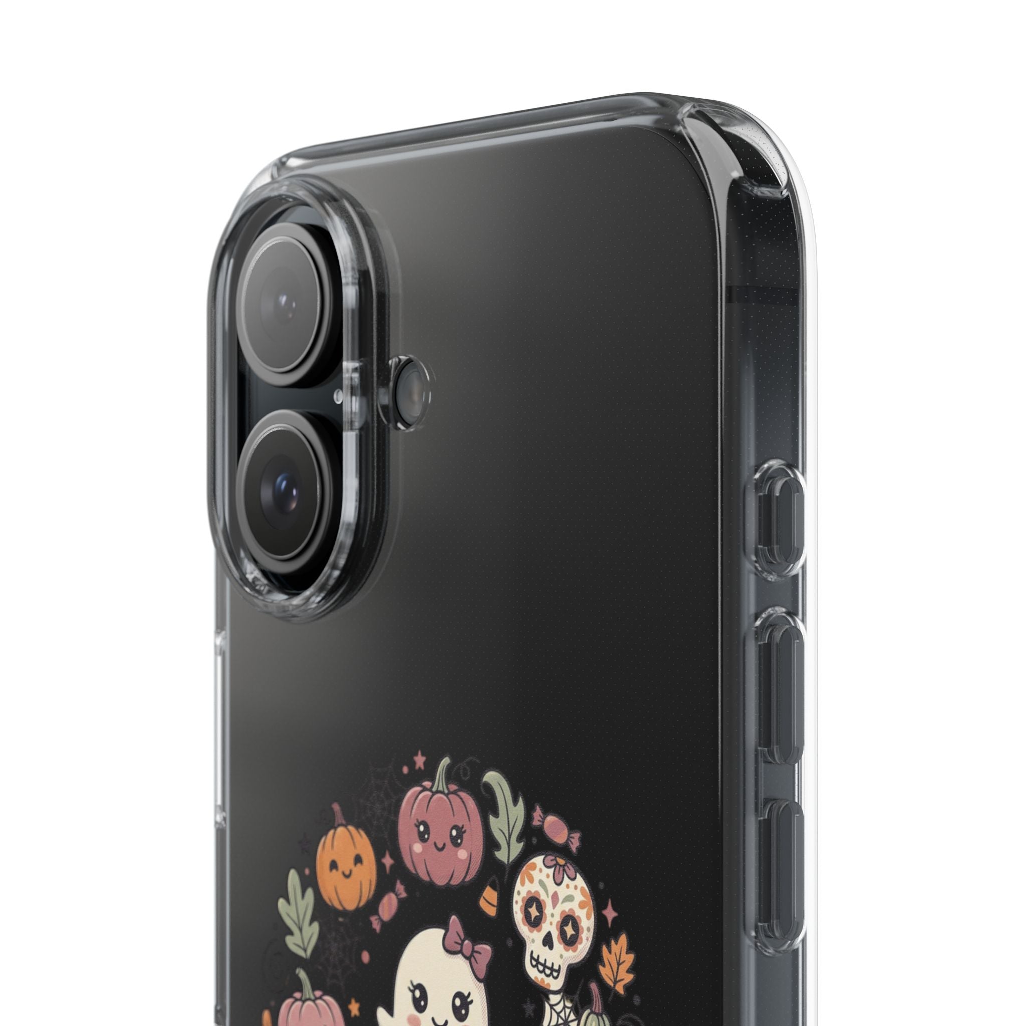 Halloween Ghost Wreath Clear Phone Case — Cute Pumpkin & Skull iPhone Cover