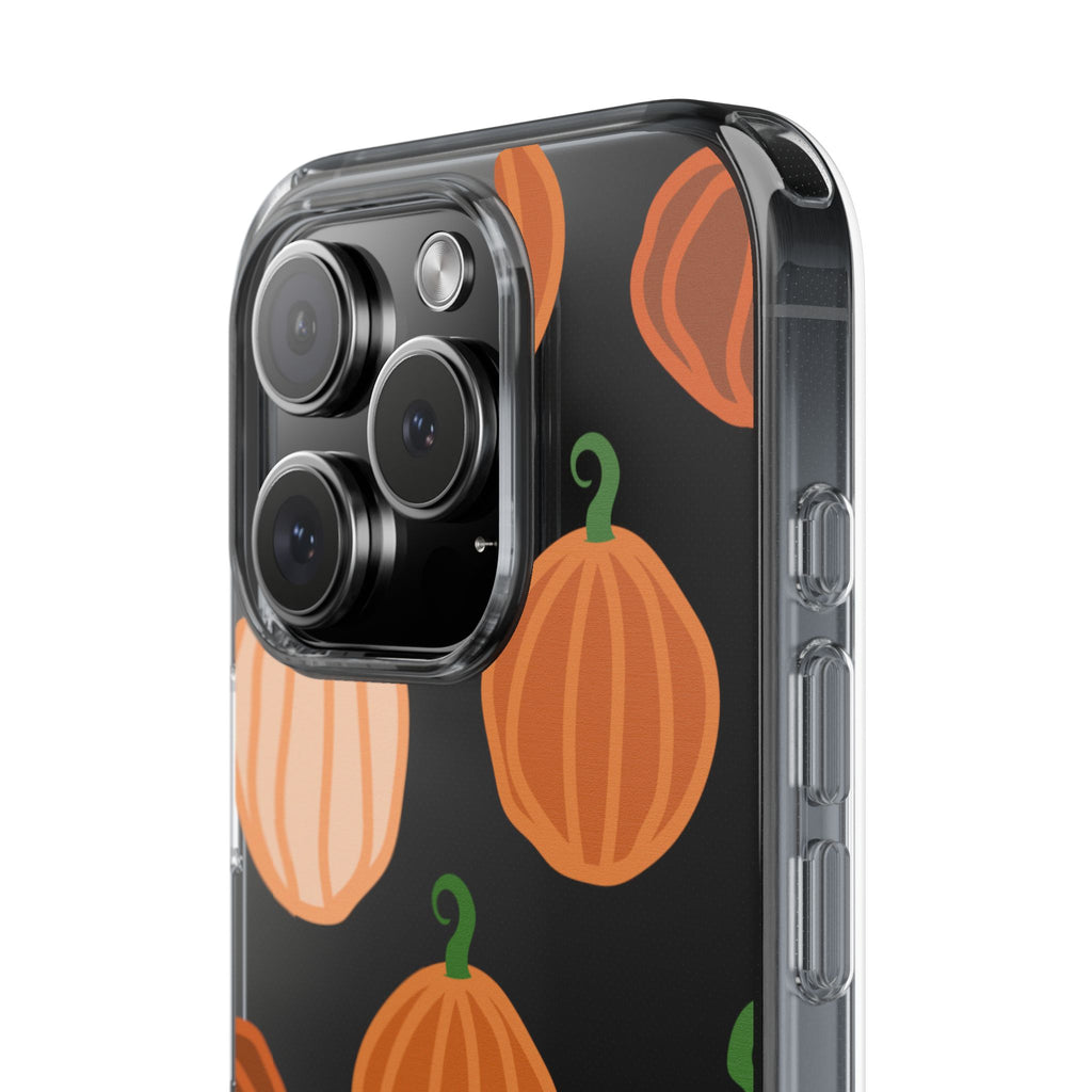 Pumpkin Pattern Clear Phone Case — Fall Halloween Protective Cover