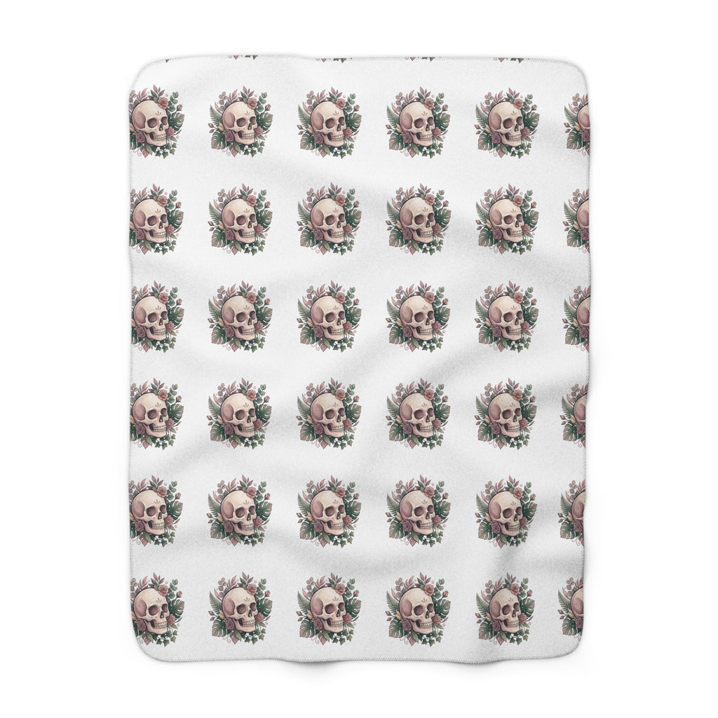 Skull & Roses Sherpa Blanket — Cozy Gothic Floral Throw