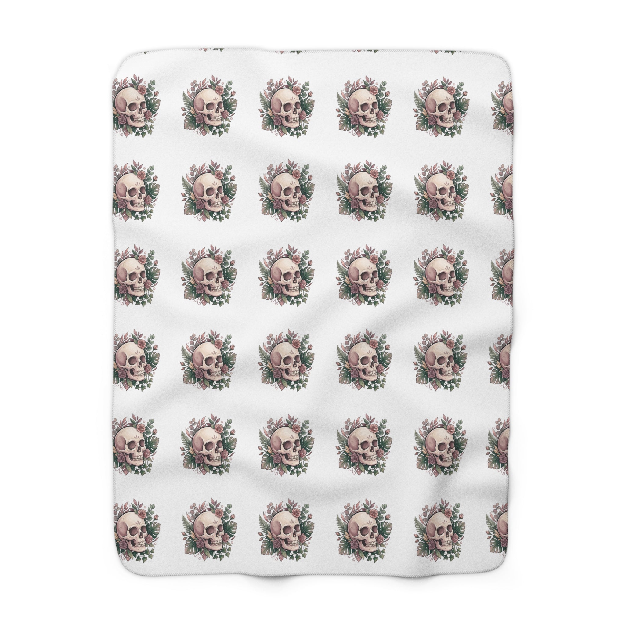 Skull & Roses Sherpa Blanket — Cozy Gothic Floral Throw