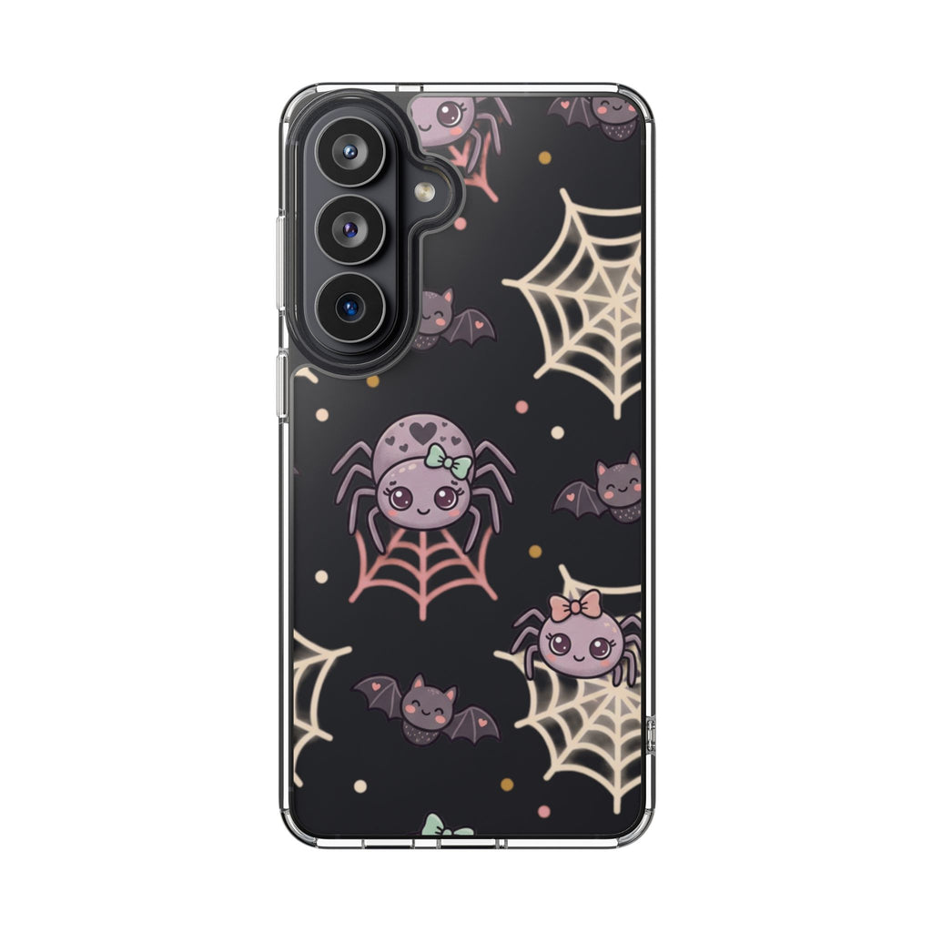 Cute Halloween Spider Clear Impact Phone Case — Kawaii Spider & Bat Halloween Design