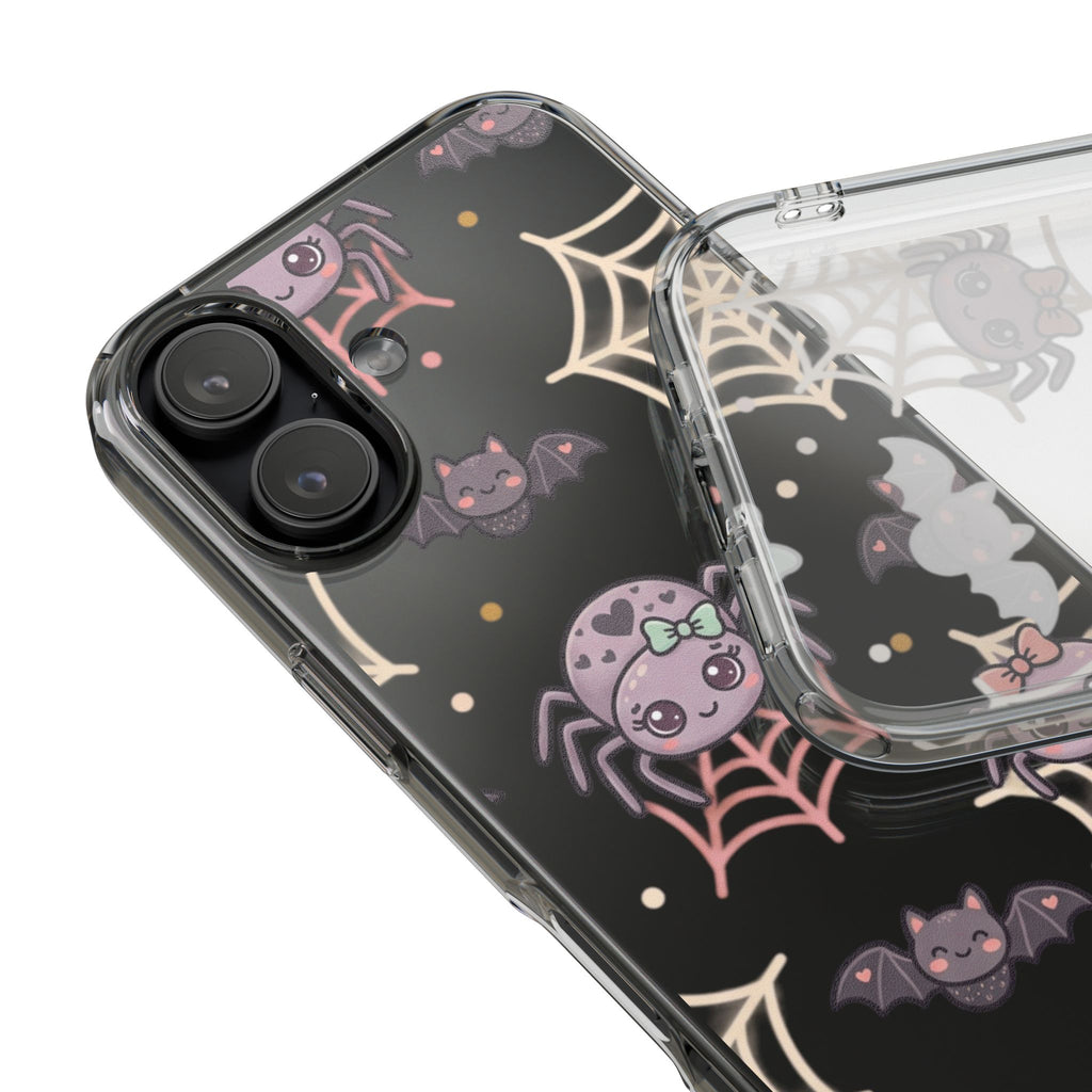 Cute Halloween Spider Clear Impact Phone Case — Kawaii Spider & Bat Halloween Design