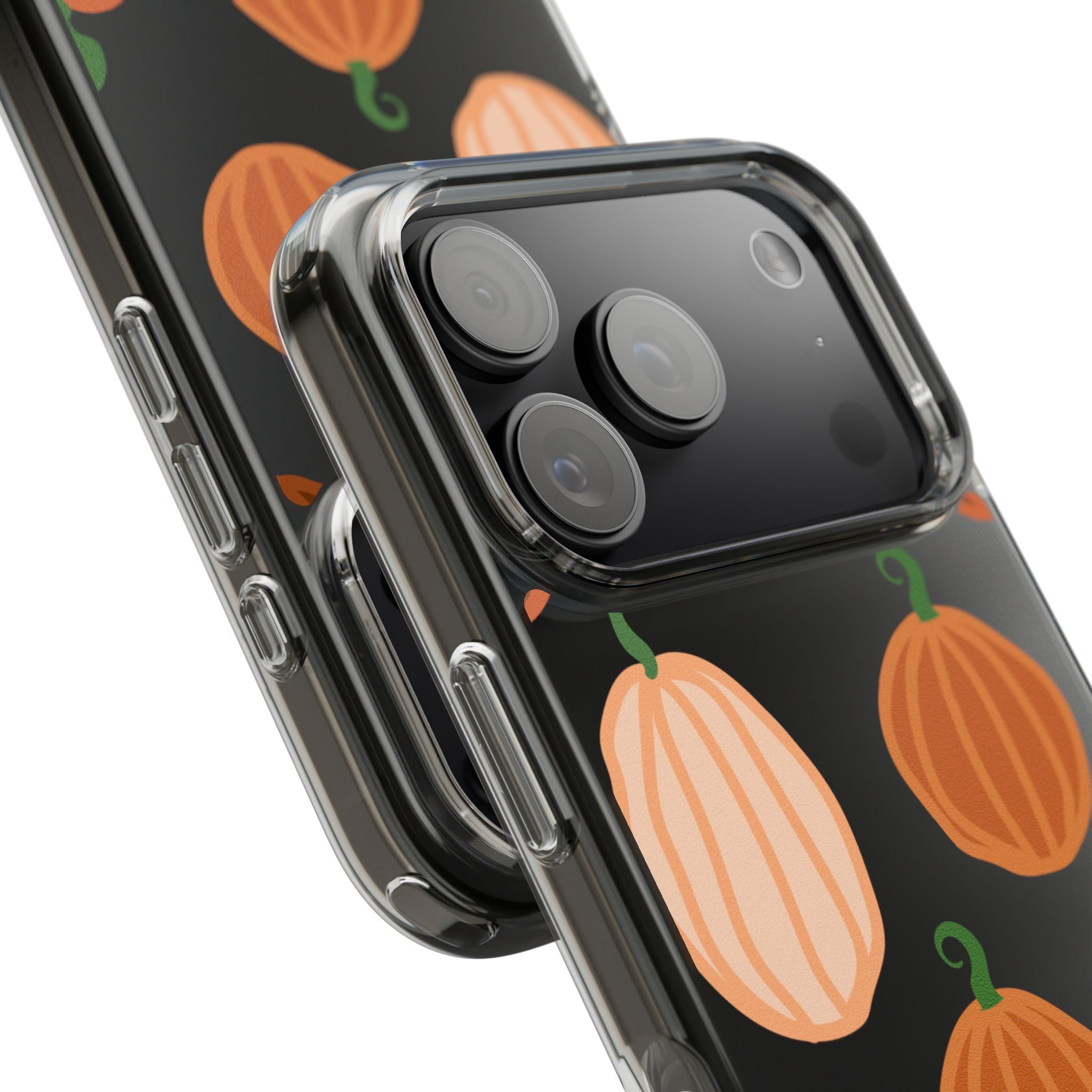 Pumpkin Pattern Clear Phone Case — Fall Halloween Protective Cover
