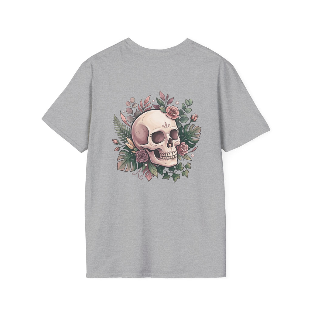 Halloween Skull Floral T-Shirt — Retro Script "Halloween" Tee