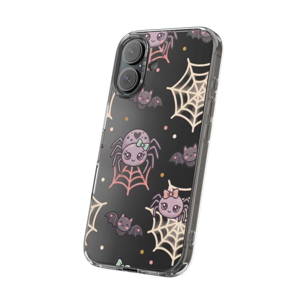 Cute Halloween Spider Clear Impact Phone Case — Kawaii Spider & Bat Halloween Design