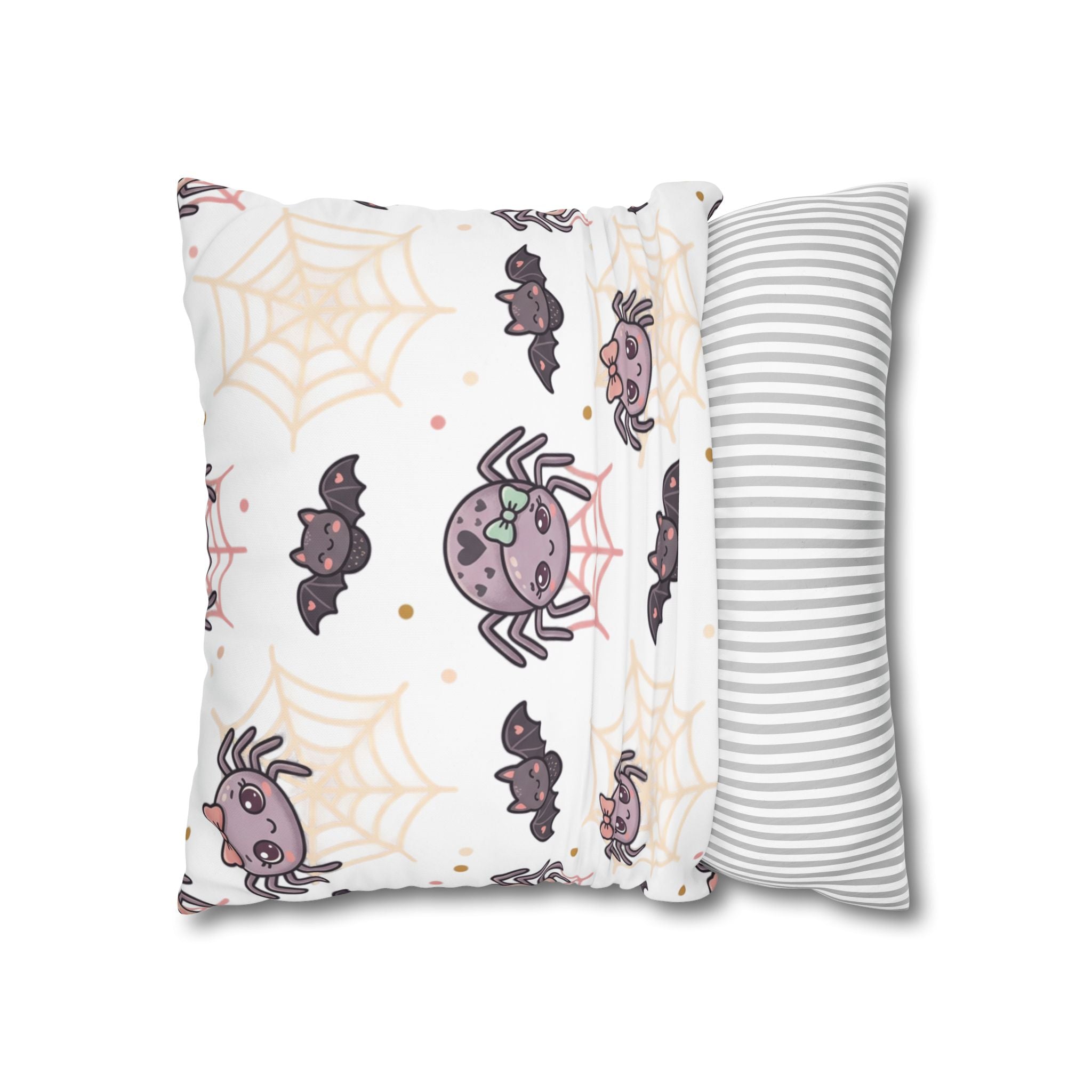 Halloween Decorative Pillowcase — Pink Script "Halloween" with Spiders & Webs