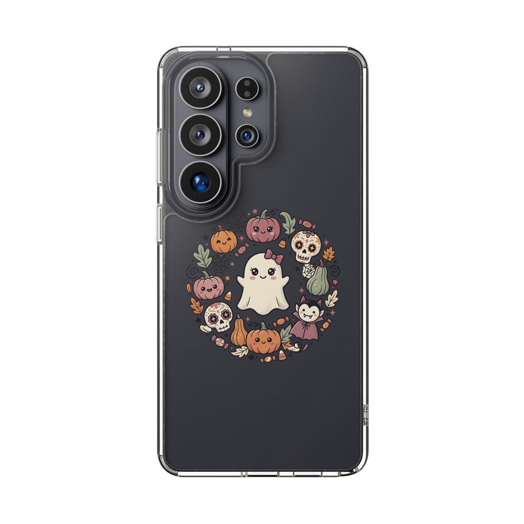 Halloween Ghost Wreath Clear Phone Case — Cute Pumpkin & Skull iPhone Cover