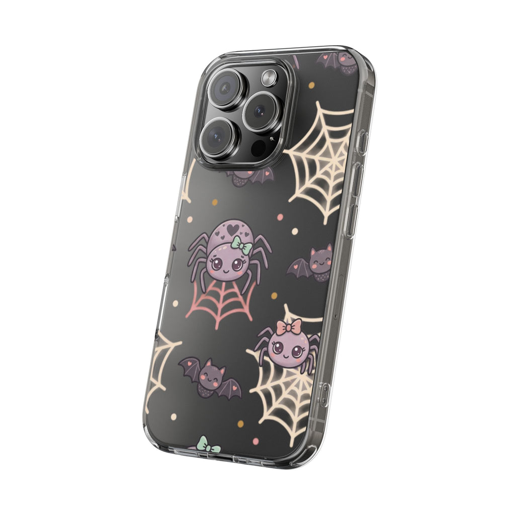 Cute Halloween Spider Clear Impact Phone Case — Kawaii Spider & Bat Halloween Design