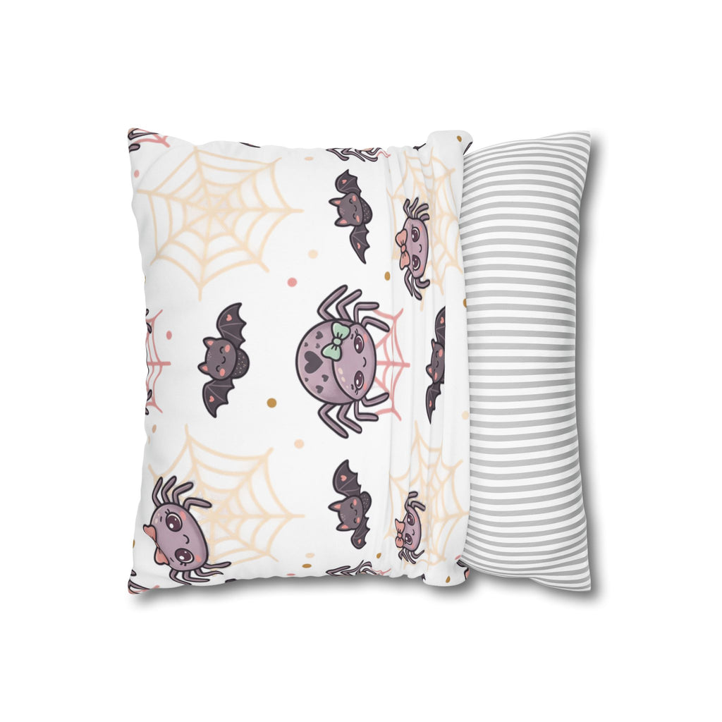 Halloween Decorative Pillowcase — Pink Script "Halloween" with Spiders & Webs