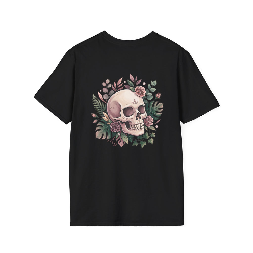 Halloween Skull Floral T-Shirt — Retro Script "Halloween" Tee