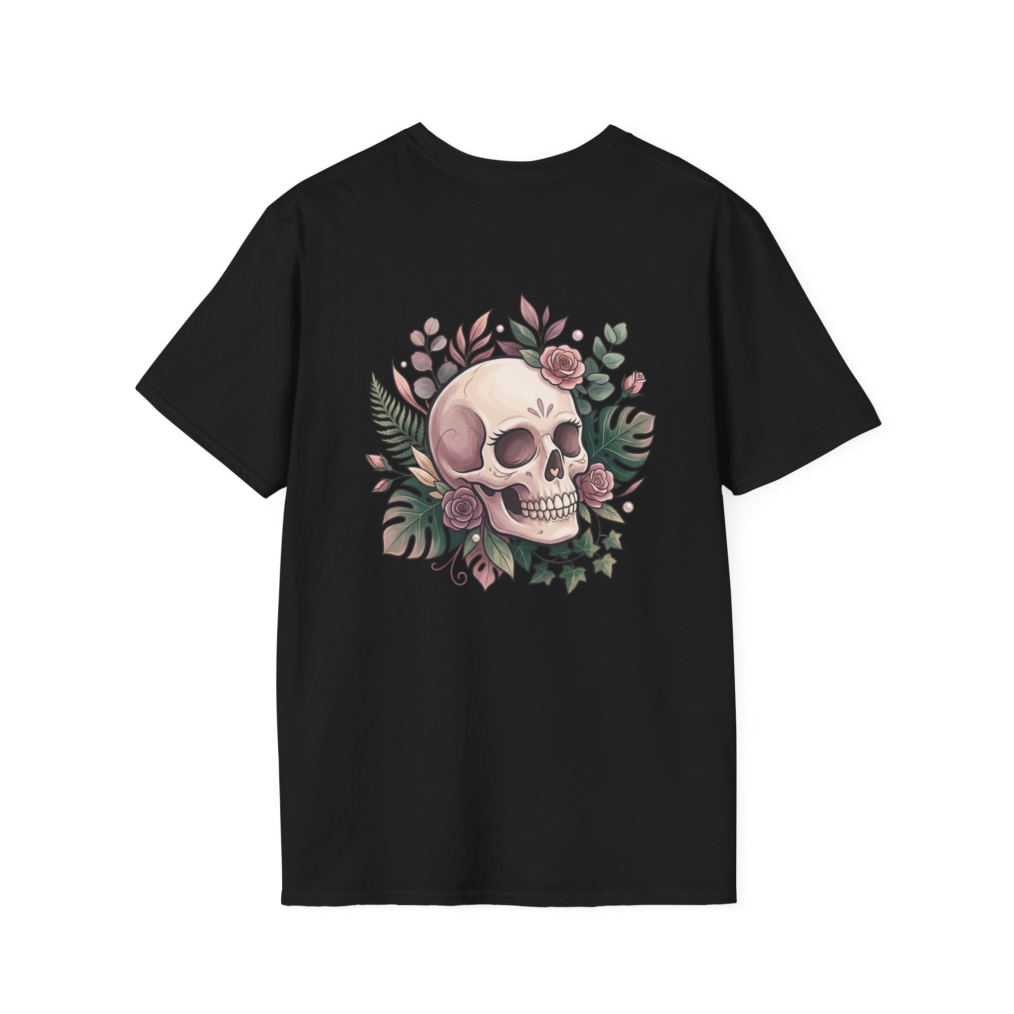 Halloween Skull Floral T-Shirt — Retro Script "Halloween" Tee