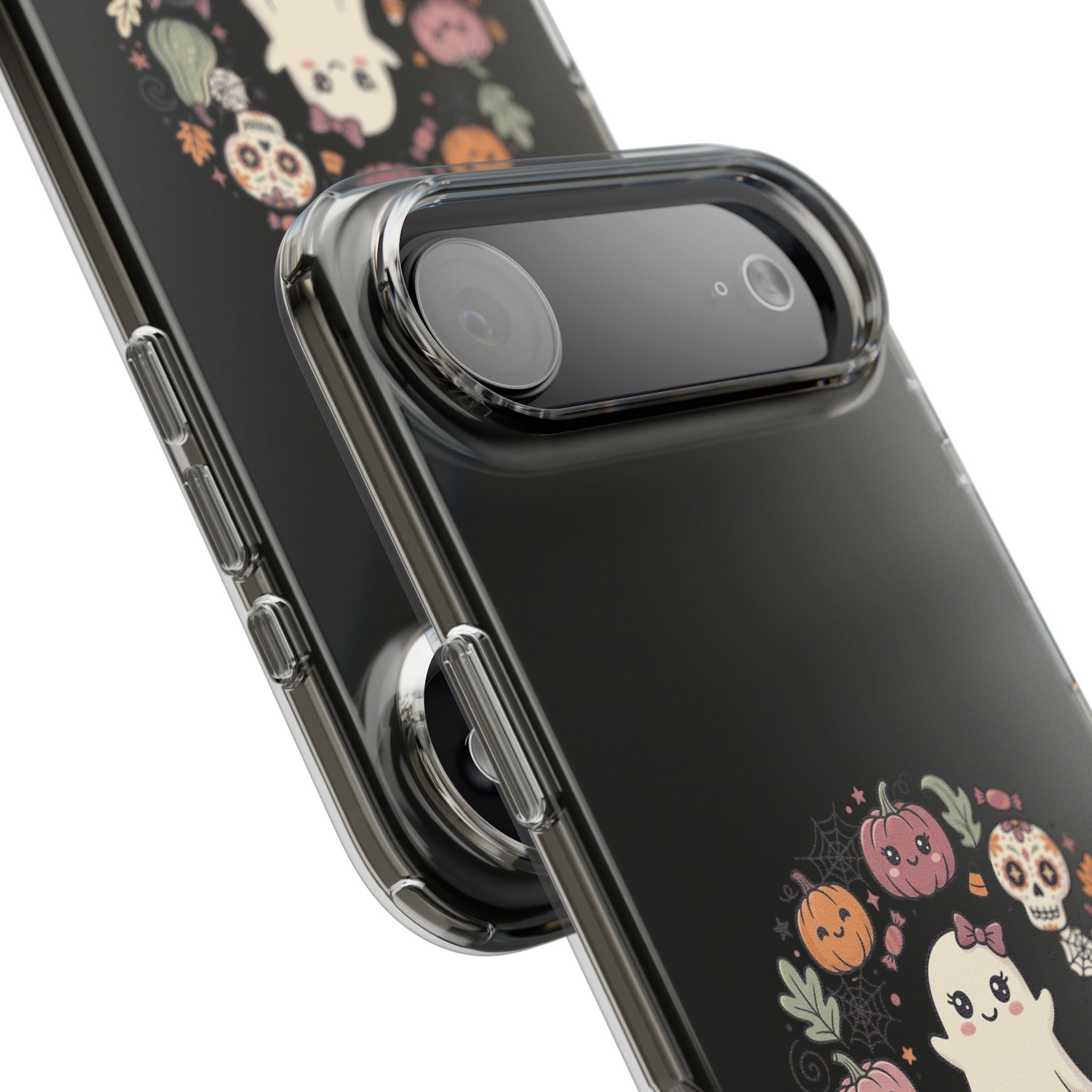Halloween Ghost Wreath Clear Phone Case — Cute Pumpkin & Skull iPhone Cover