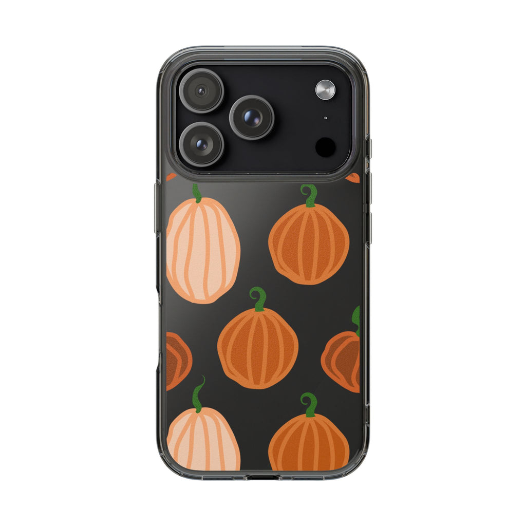 Pumpkin Pattern Clear Phone Case — Fall Halloween Protective Cover