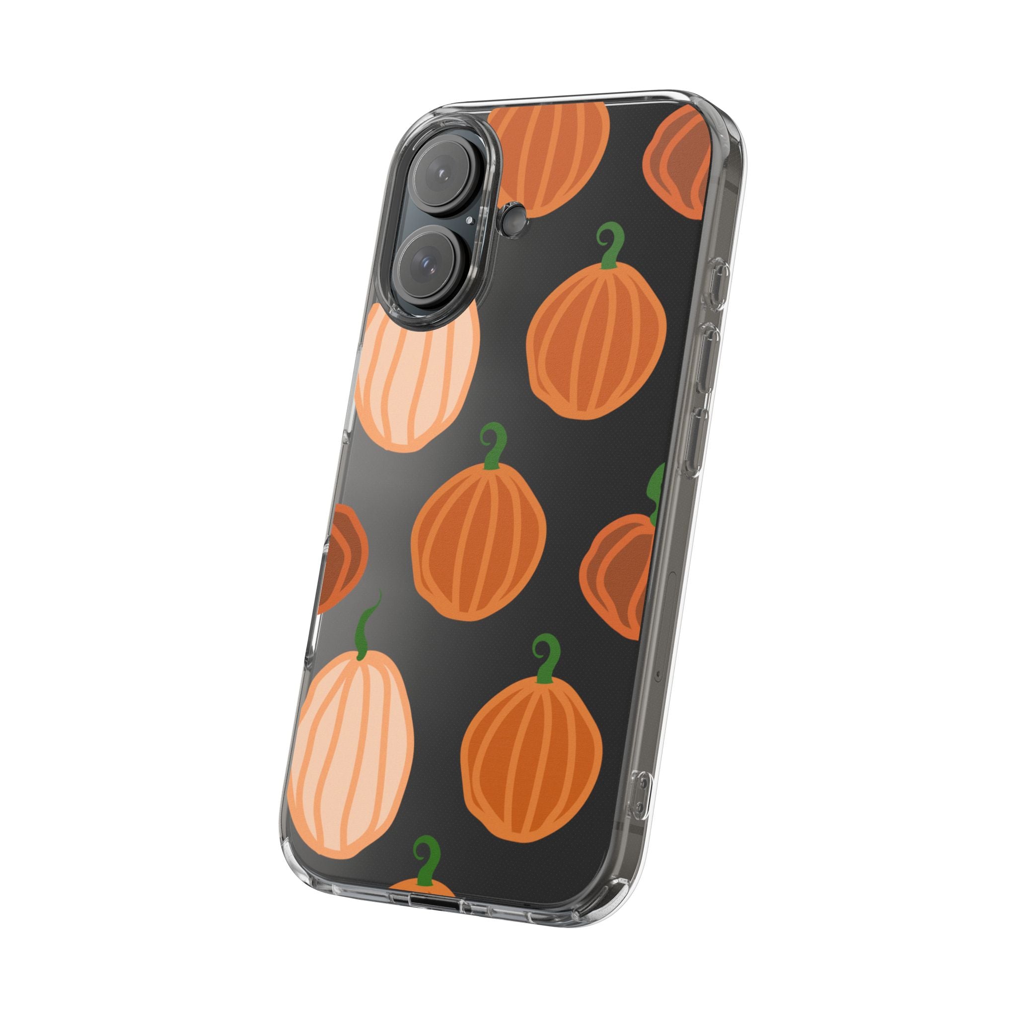 Pumpkin Pattern Clear Phone Case — Fall Halloween Protective Cover
